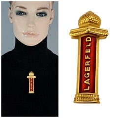 Vintage KARL LAGERFELD Spelled Enamel Tower Brooch