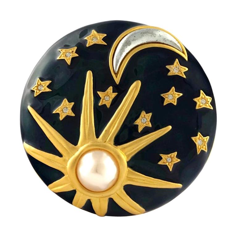Vintage KARL LAGERFELD Sun Moon Stars Enamel Brooch