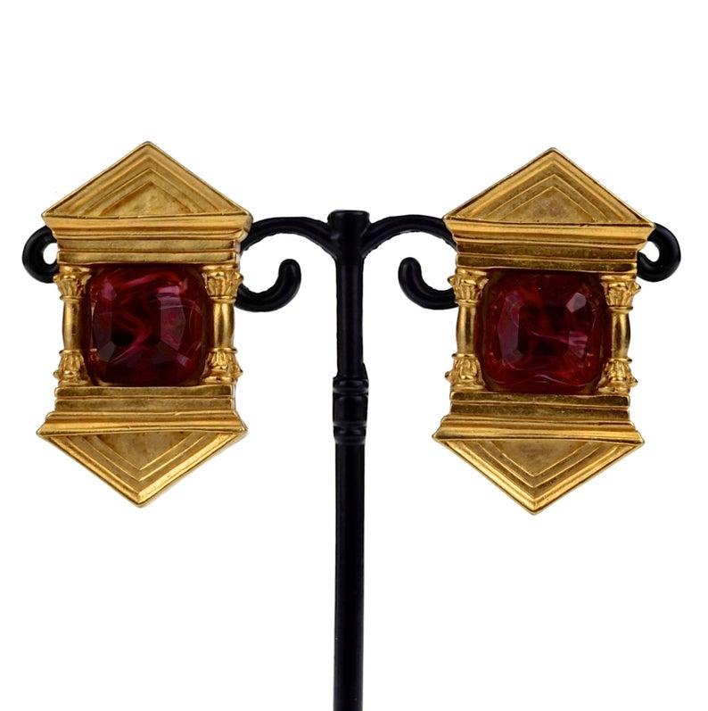 Vintage KARL LAGERFELD Upside Down Greek Temple Door Earrings In Excellent Condition For Sale In Kingersheim, Alsace