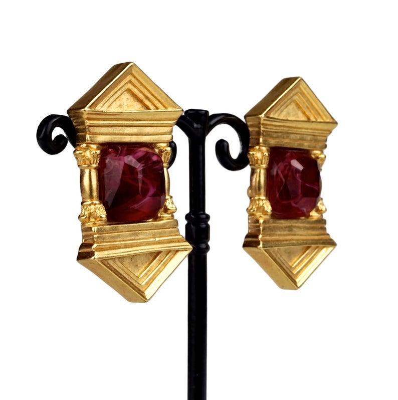 Vintage KARL LAGERFELD Upside Down Greek Temple Door Earrings For Sale 2