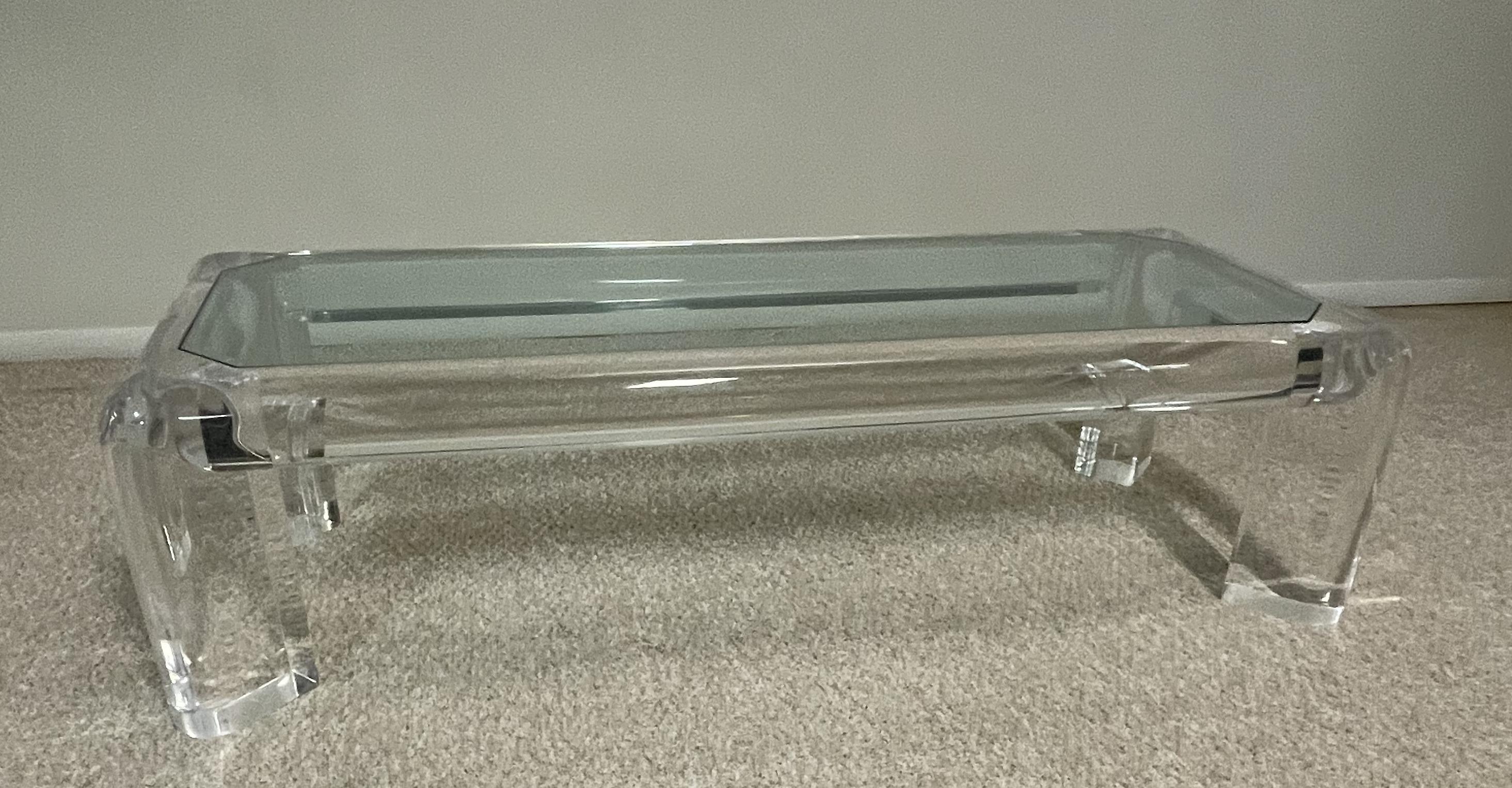 Vintage Karl Springer Acrylic & Glass Coffee Table In Good Condition For Sale In Toledo, OH