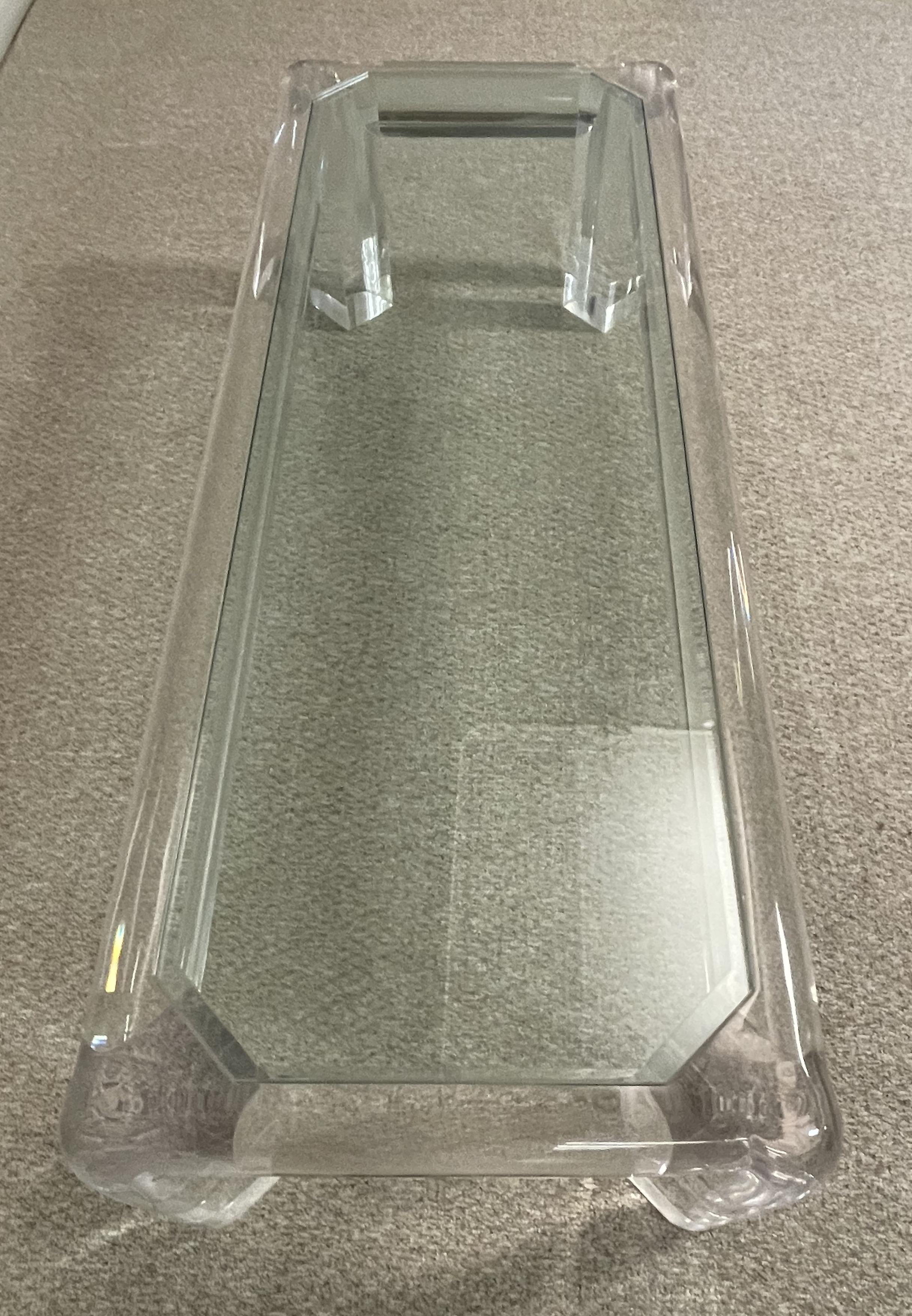 Table basse vintage en acrylique et verre Karl Springer en vente 1