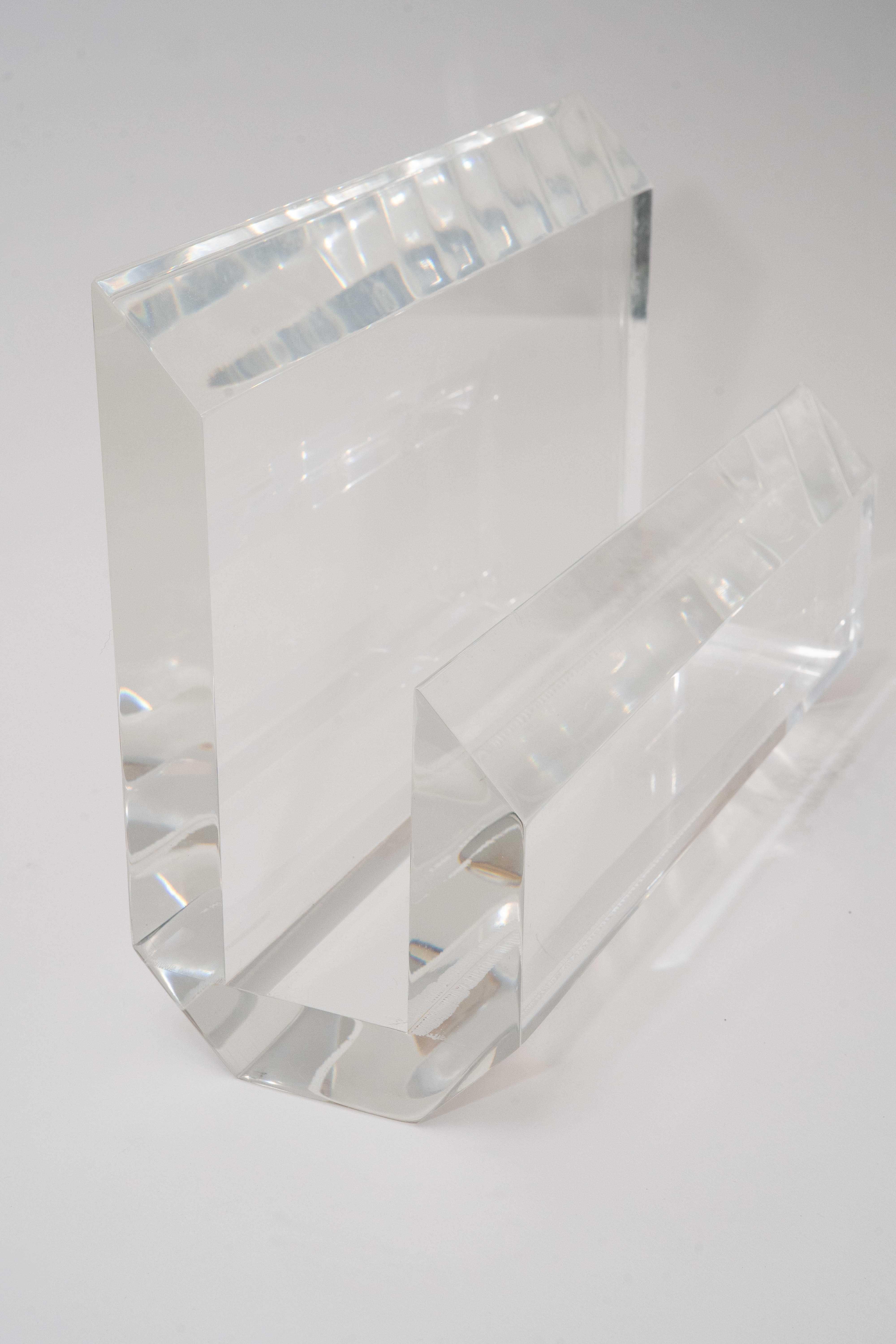 North American Vintage Karl Springer Attributed Thick Lucite Magazine Stand For Sale