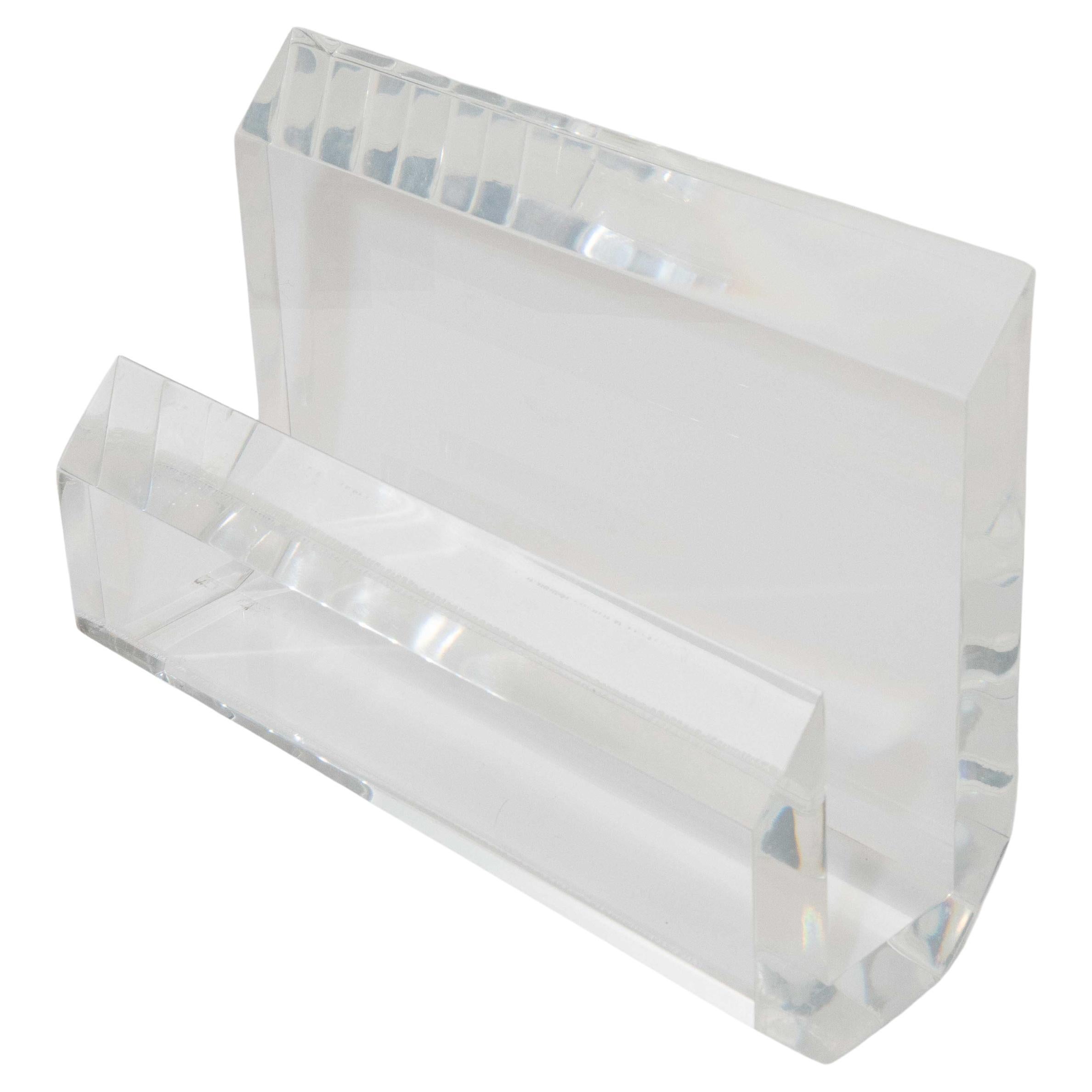 Vintage Karl Springer Attributed Thick Lucite Magazine Stand For Sale