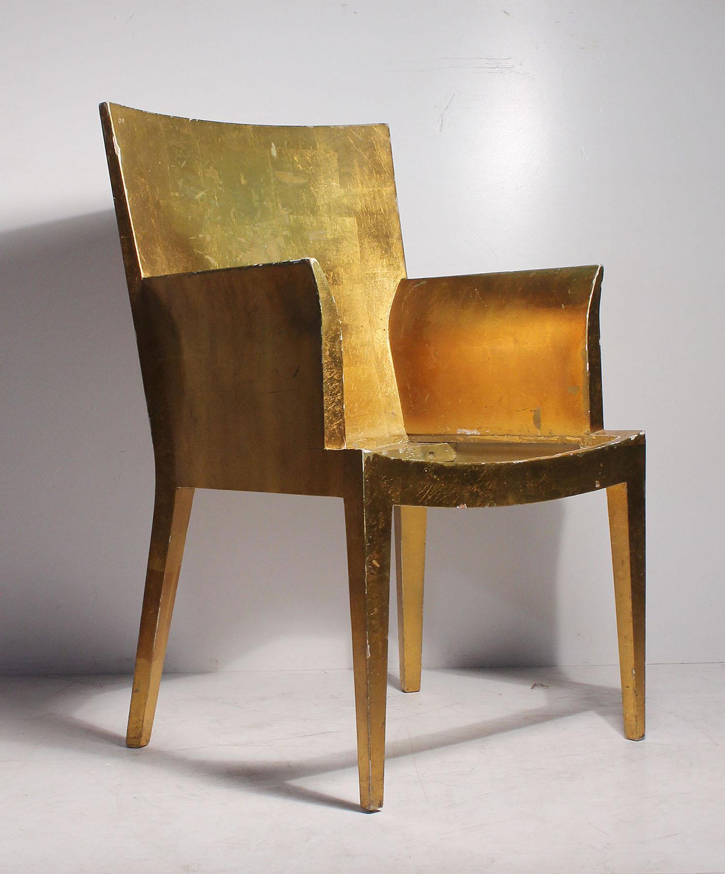 Beautiful vintage Karl Springer style chair by Jimeco. Designed by Enrique Garcel.
Applied gold leaf shows some loss as it stands right now.

