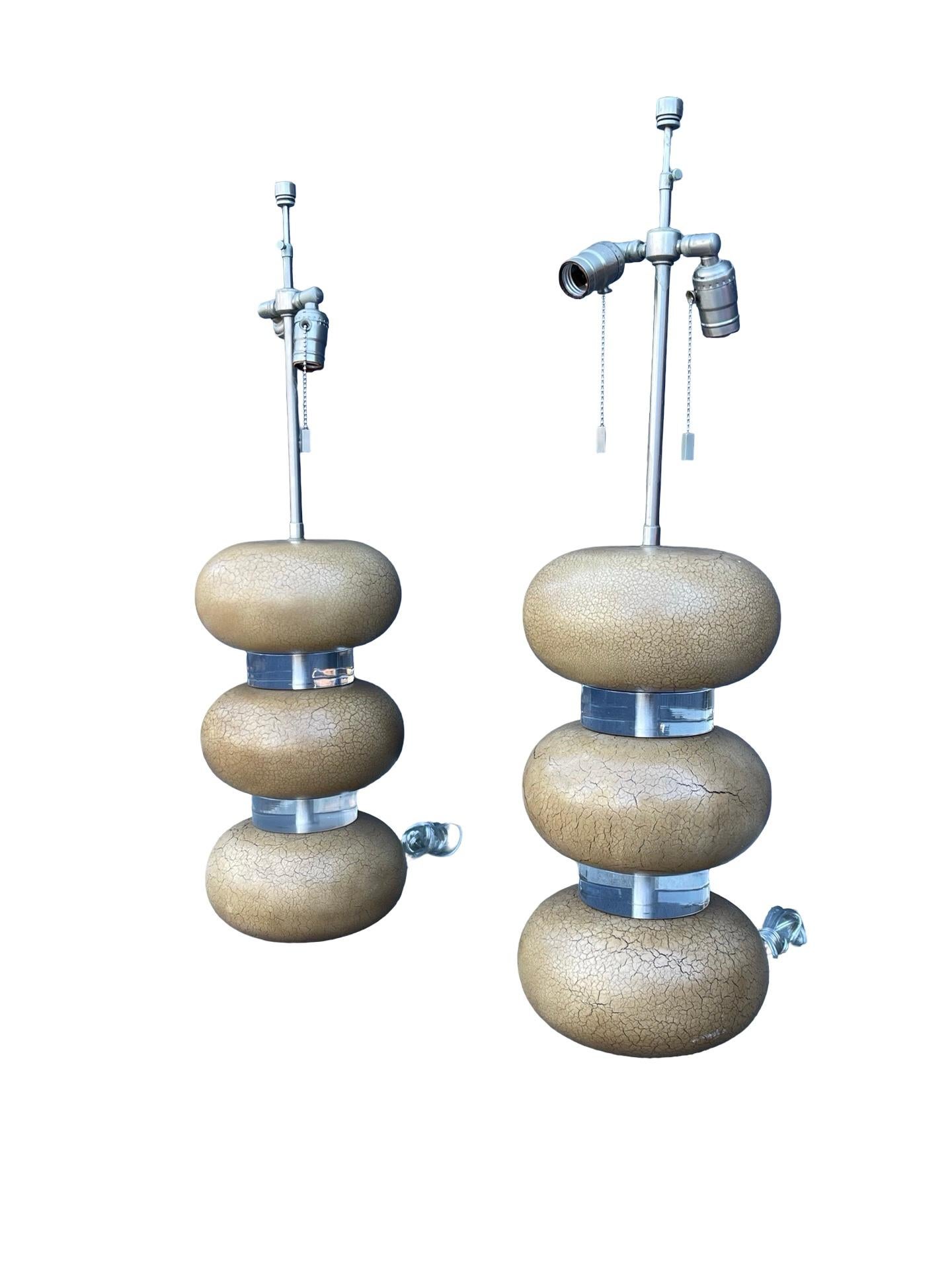 Vintage Karl Springer Lucite and Crackle Painted Table Lamps, 1970s Otro en venta