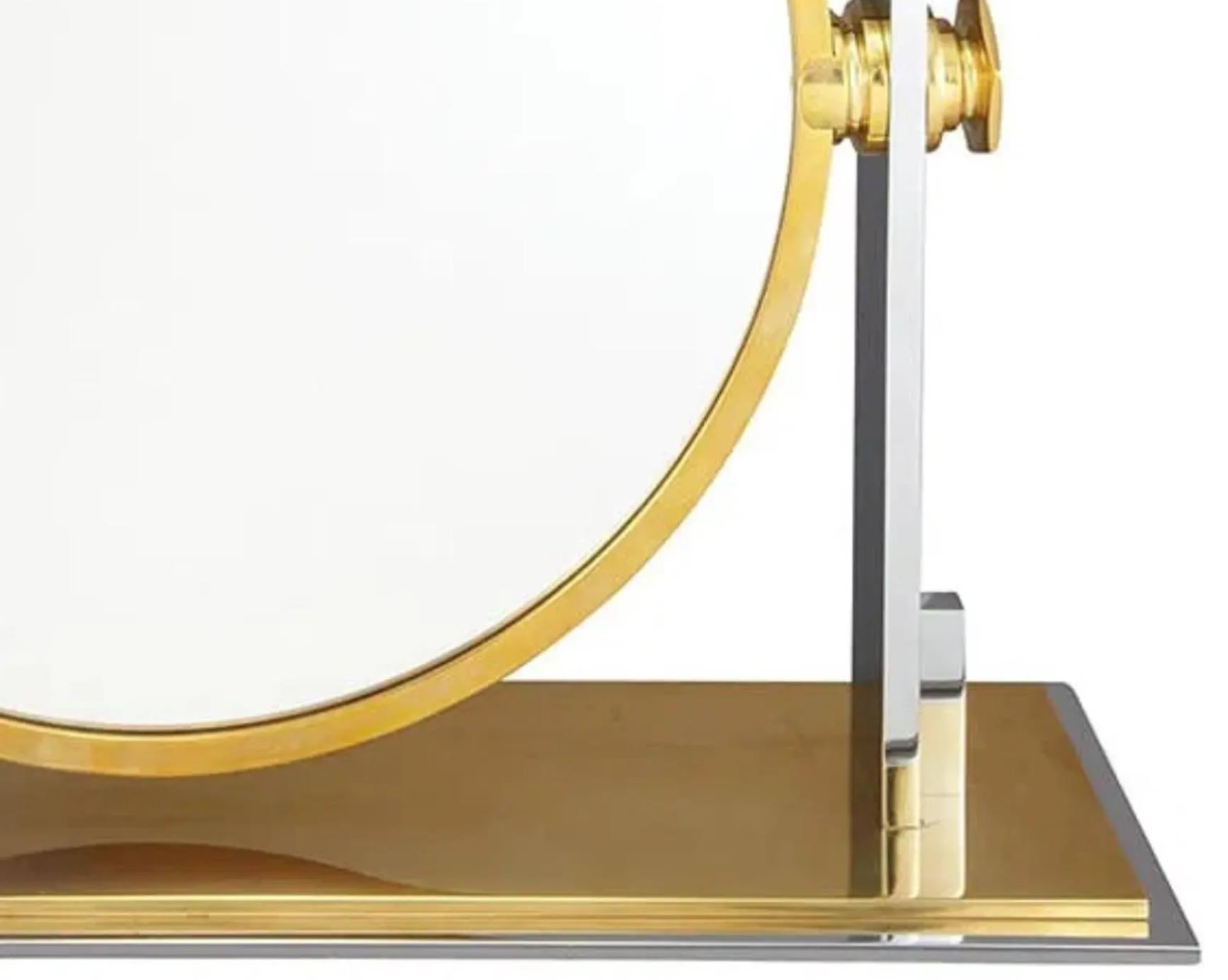 Mid-Century Modern Vintage Karl Springer Mid Century Modern Chrome & Brass Table Mirror en vente