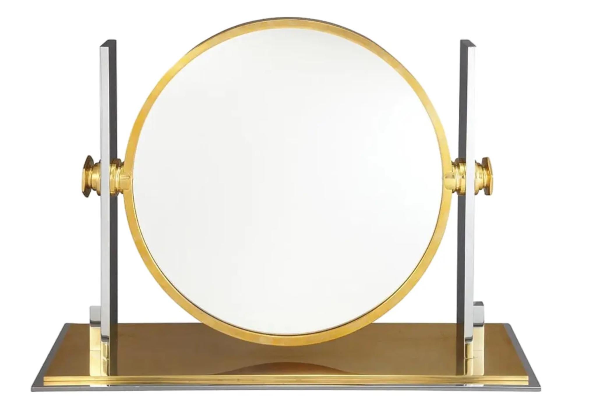 Américain Vintage Karl Springer Mid Century Modern Chrome & Brass Table Mirror en vente