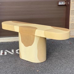 Vintage Karl Springer Style Faux Goatskin Console Table With Mirror Set