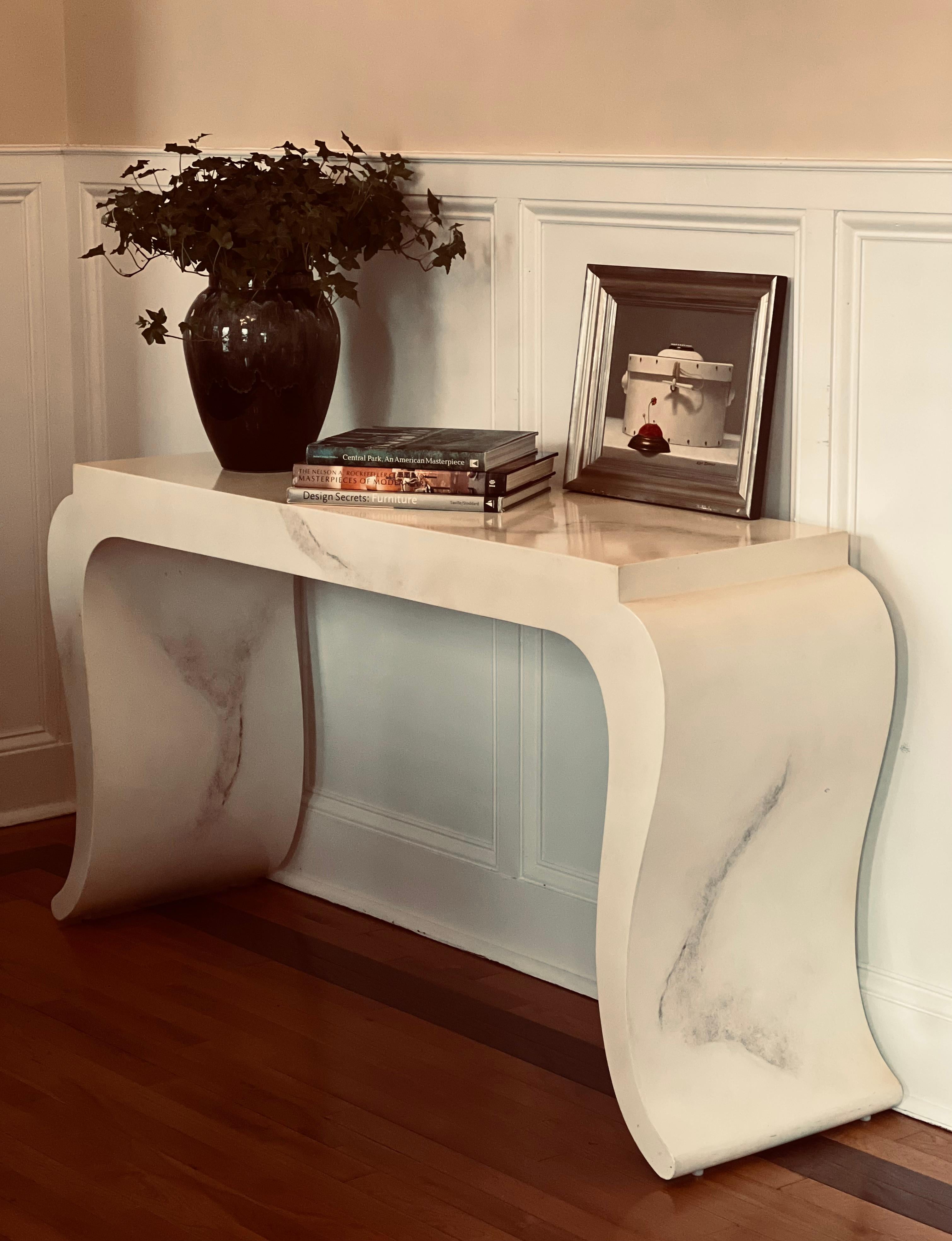 Karl Springer Style Faux Marble Console 4
