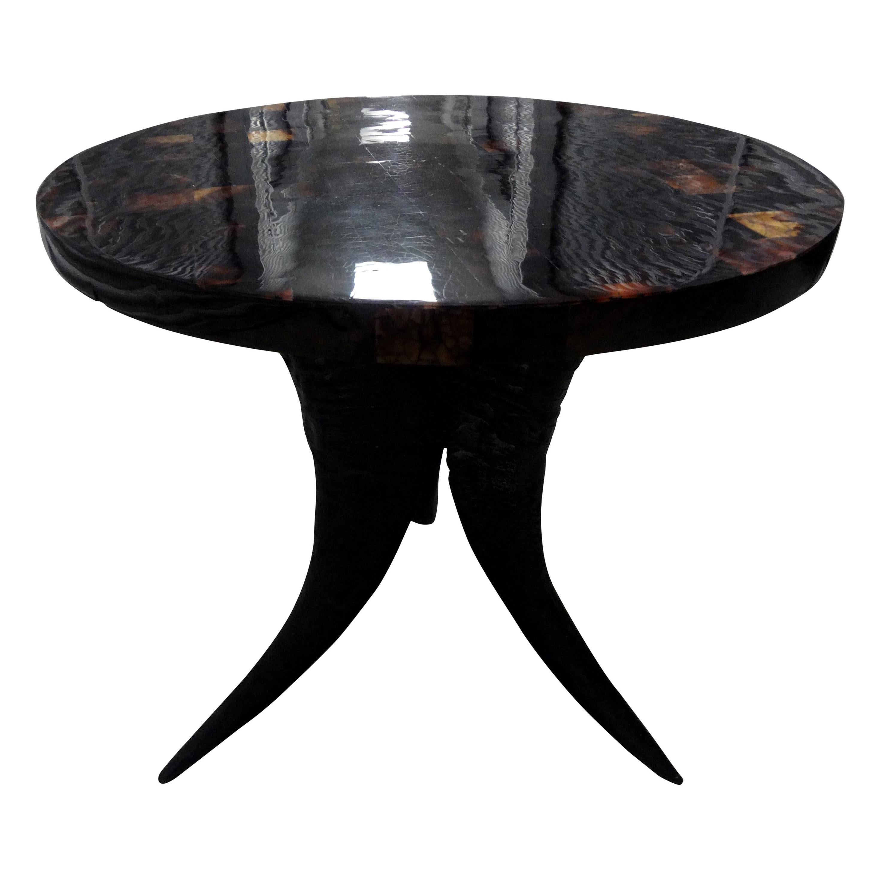 Vintage Karl Springer Style Horn Table with Tessellated Horn Top