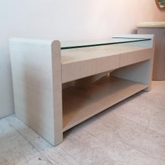 Vintage Karl Springer Style Lacquered Grasscloth Console / Tv or Media Stand 80s