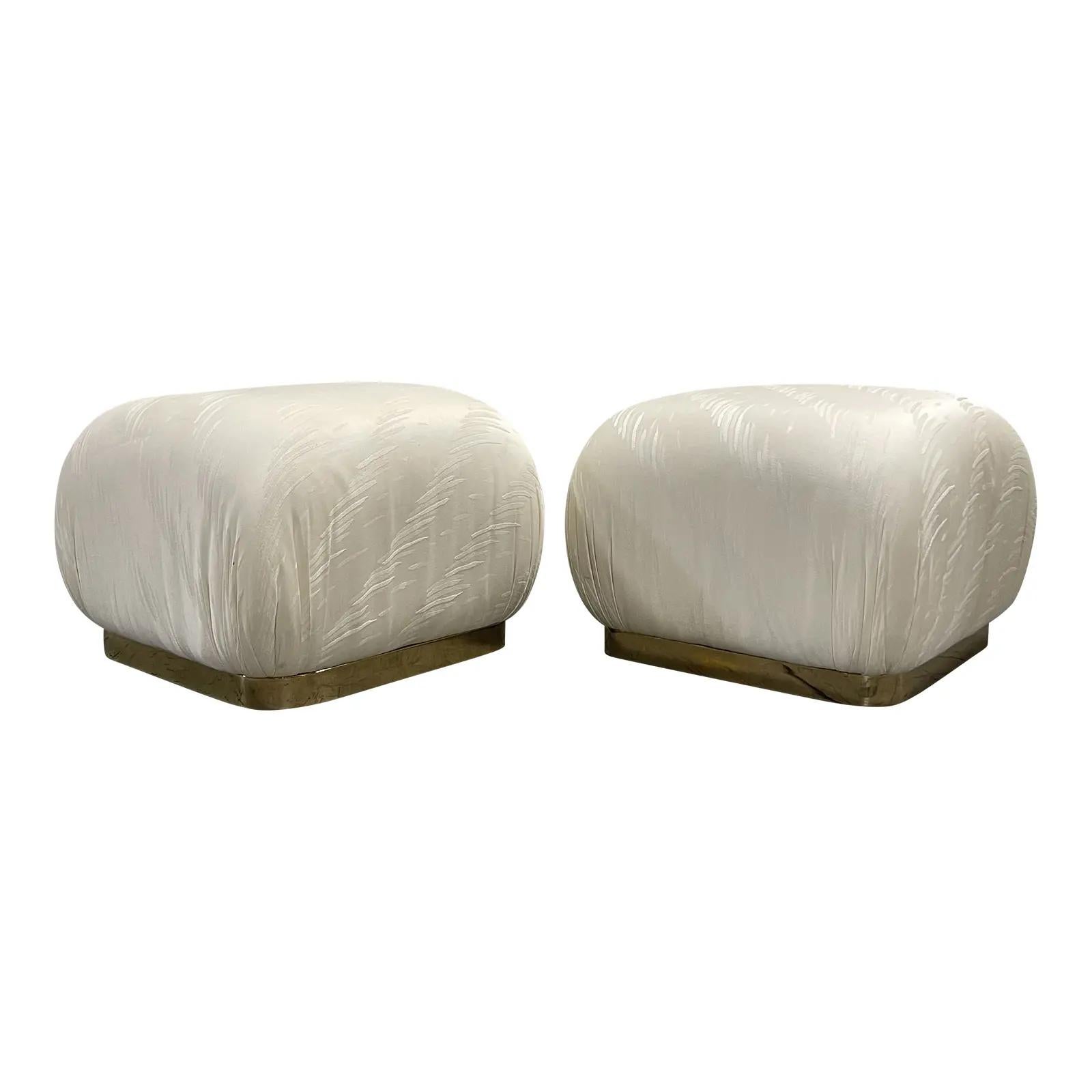 Vintage Karl Springer Style Souffle Ottomans - a Pair In Good Condition For Sale In W Allenhurst, NJ