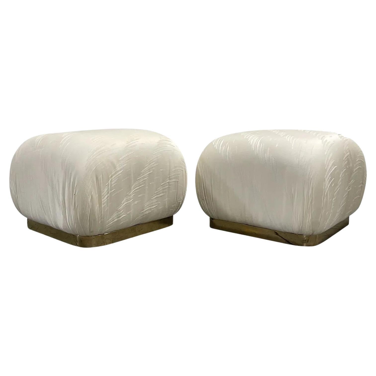 Vintage Karl Springer Style Souffle Ottomans - a Pair For Sale