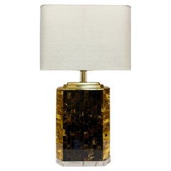 Lampe de table vintage en corne tessellée de style Karl Springer, base en lucite