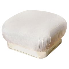 Vintage Karl Springer Large Steel and Upholstered Souffle Pouf Ottoman