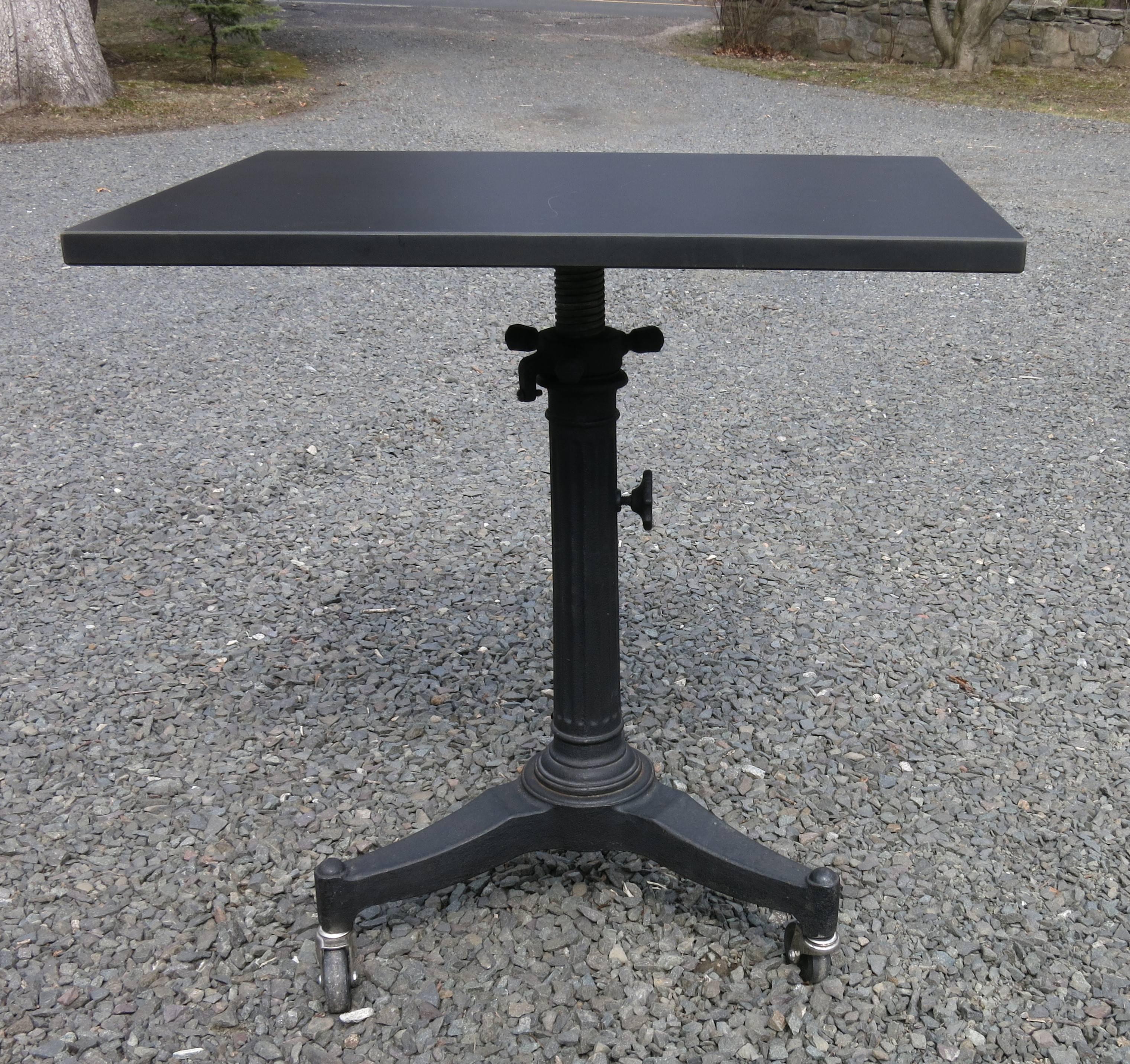 Vintage Karlo Adjustable Industrial Typewriter Table Side Table Custom-Made Top In Good Condition In Newtown, CT