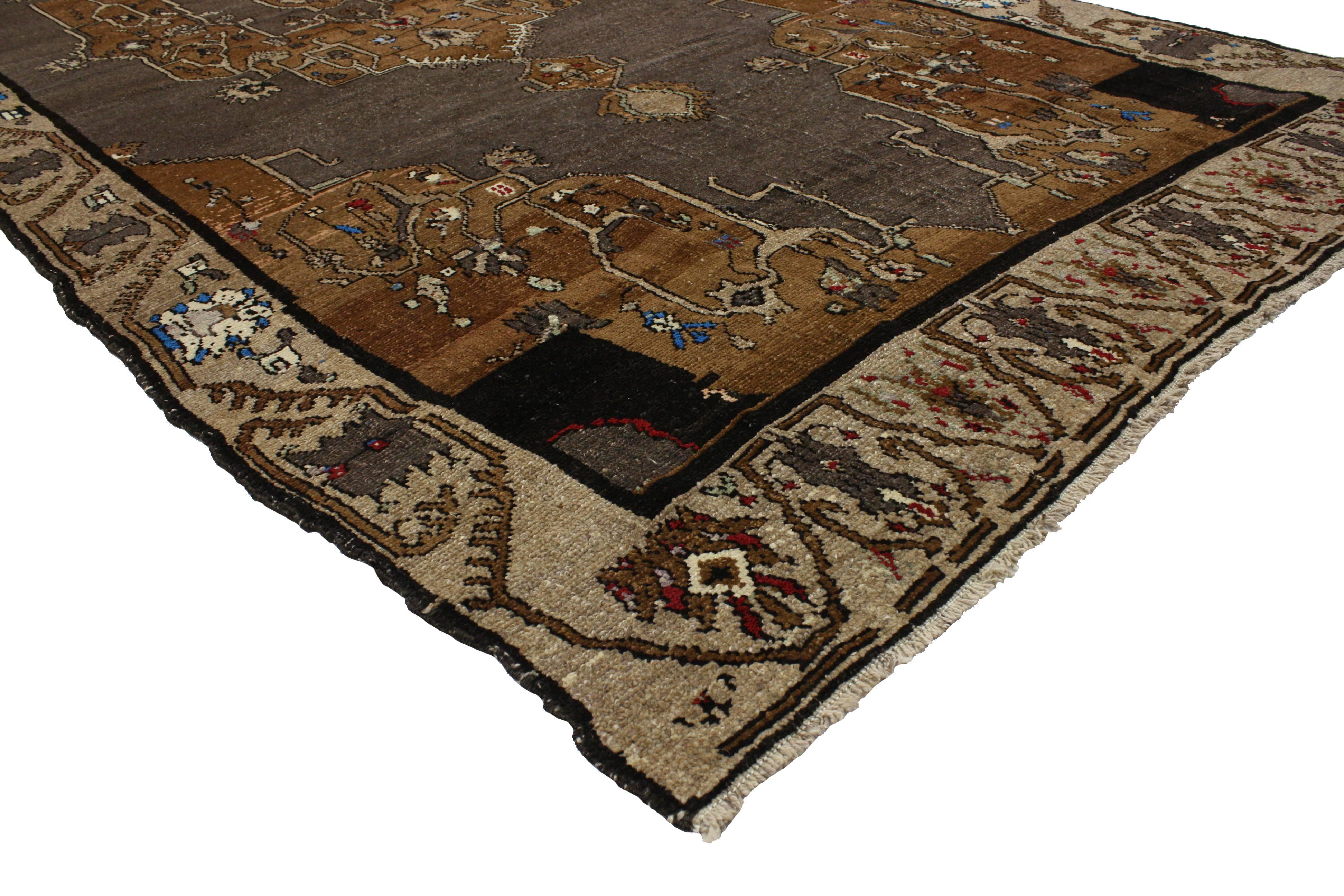 Turkish Vintage Kars Gallery Rug with Mid-Century Modern Style For Sale