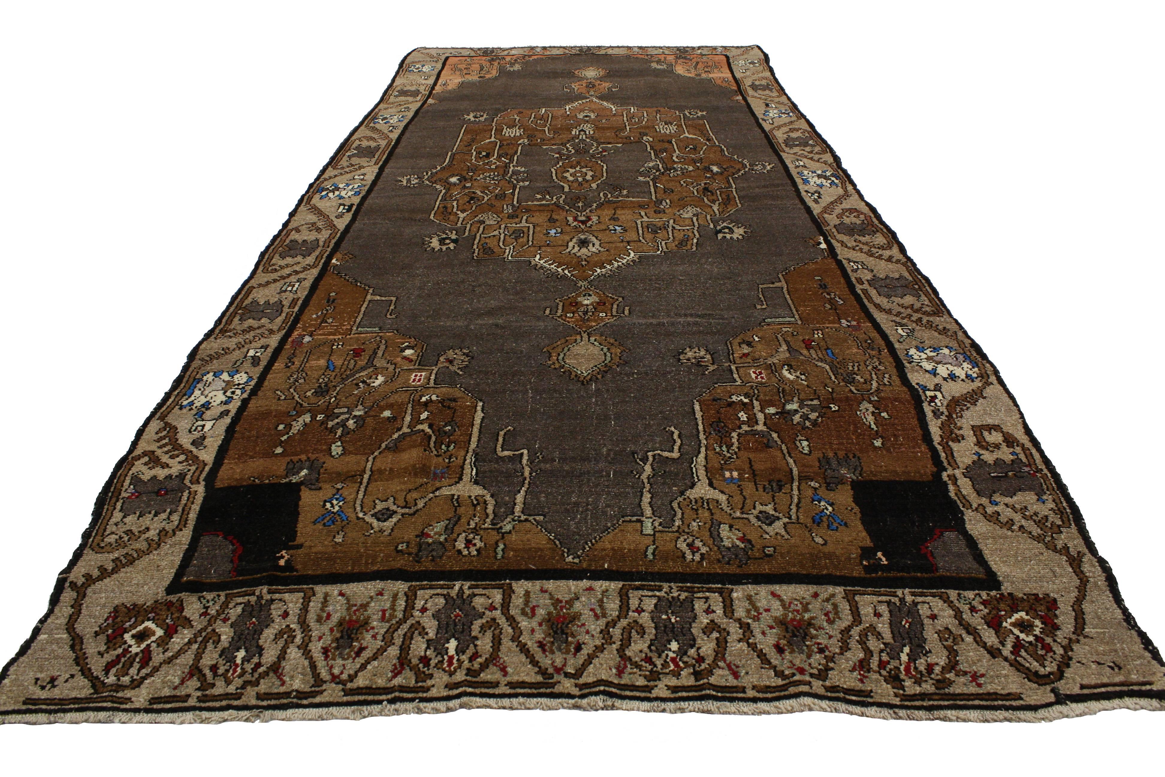 Hand-Knotted Vintage Kars Gallery Rug with Mid-Century Modern Style For Sale