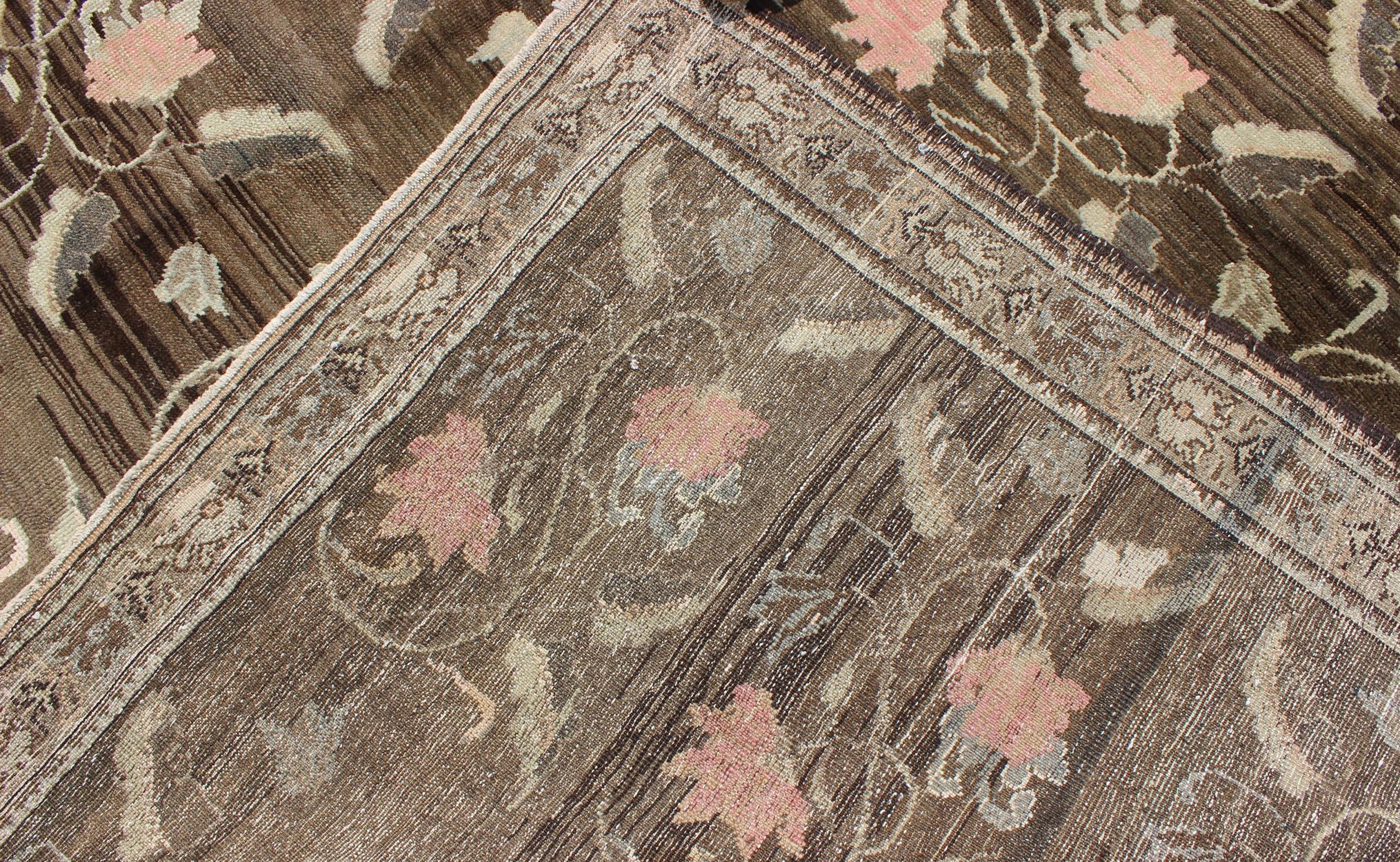 Vintage Kars Rug from Eastern Turkey with Rose Design Brown, Green, and Pink For Sale 1