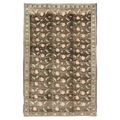 Retro Kars Rug from Eastern Turkey with Rose Design Brown, Green, and Pink