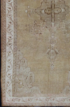 Vintage Turkish Kars Rug with Light Tan Field and Soft Ivory Border 6'9 x 12'0