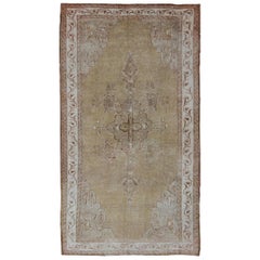 Vintage Turkish Kars Gallery Rug With Earthy Color Palette and Ivory Border