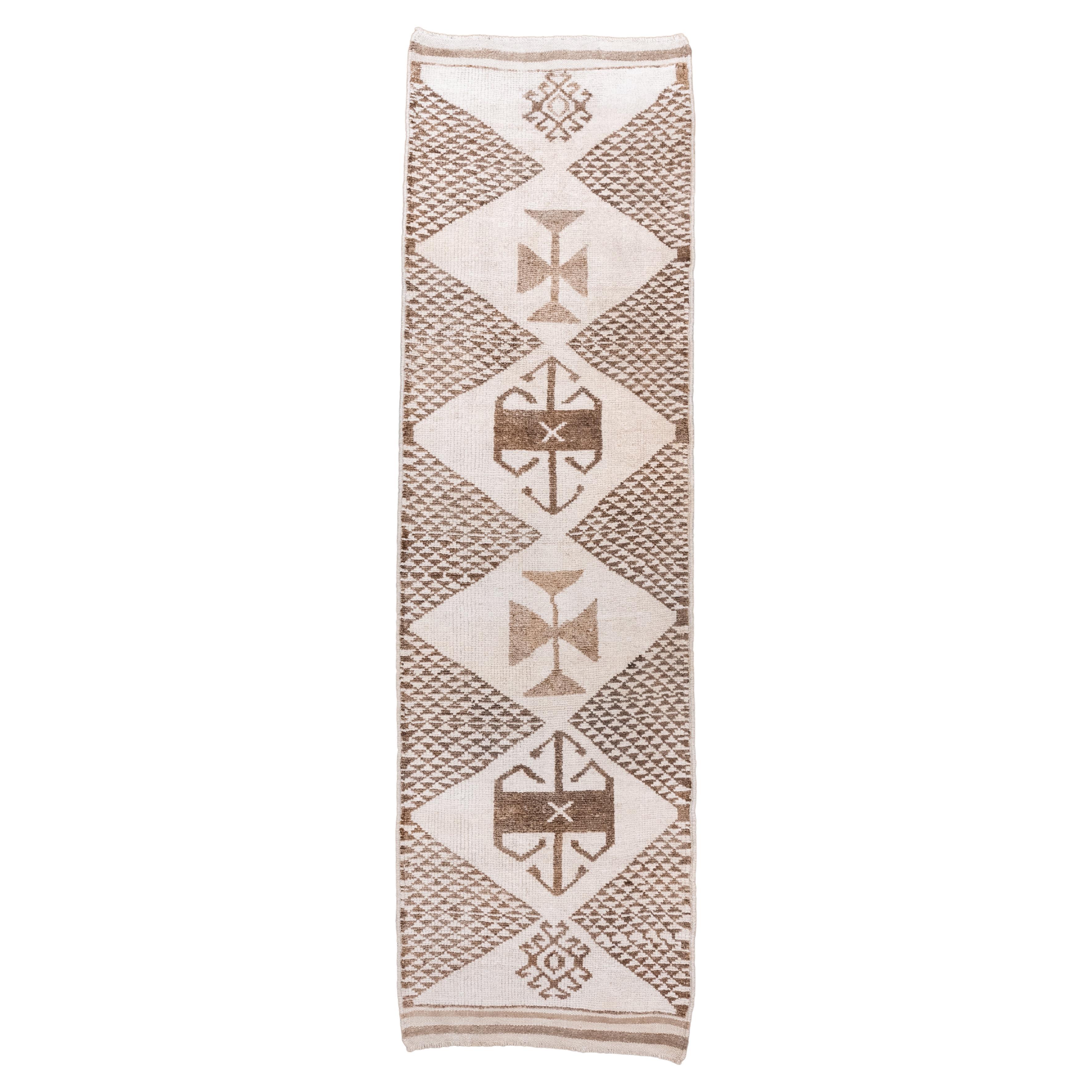 Vintage Kars Rug with Bitonal Triangles in Shades of Brown