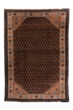 Vintage Kars Rug with Brown Field and Rosette Border