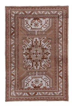 Vintage-Kars-Teppich mit korallenrotem Grund und cremefarbener Bordüre