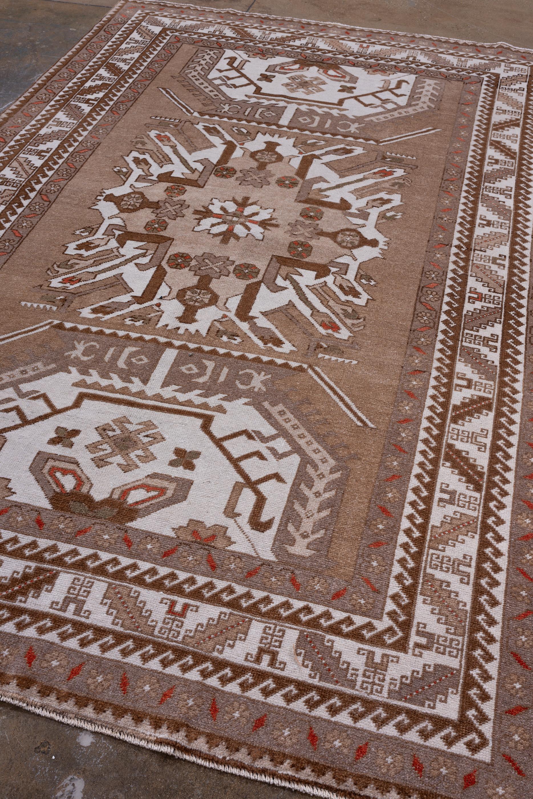 Turkish Vintage Kars Rug with Coral Ground and Cream Border For Sale