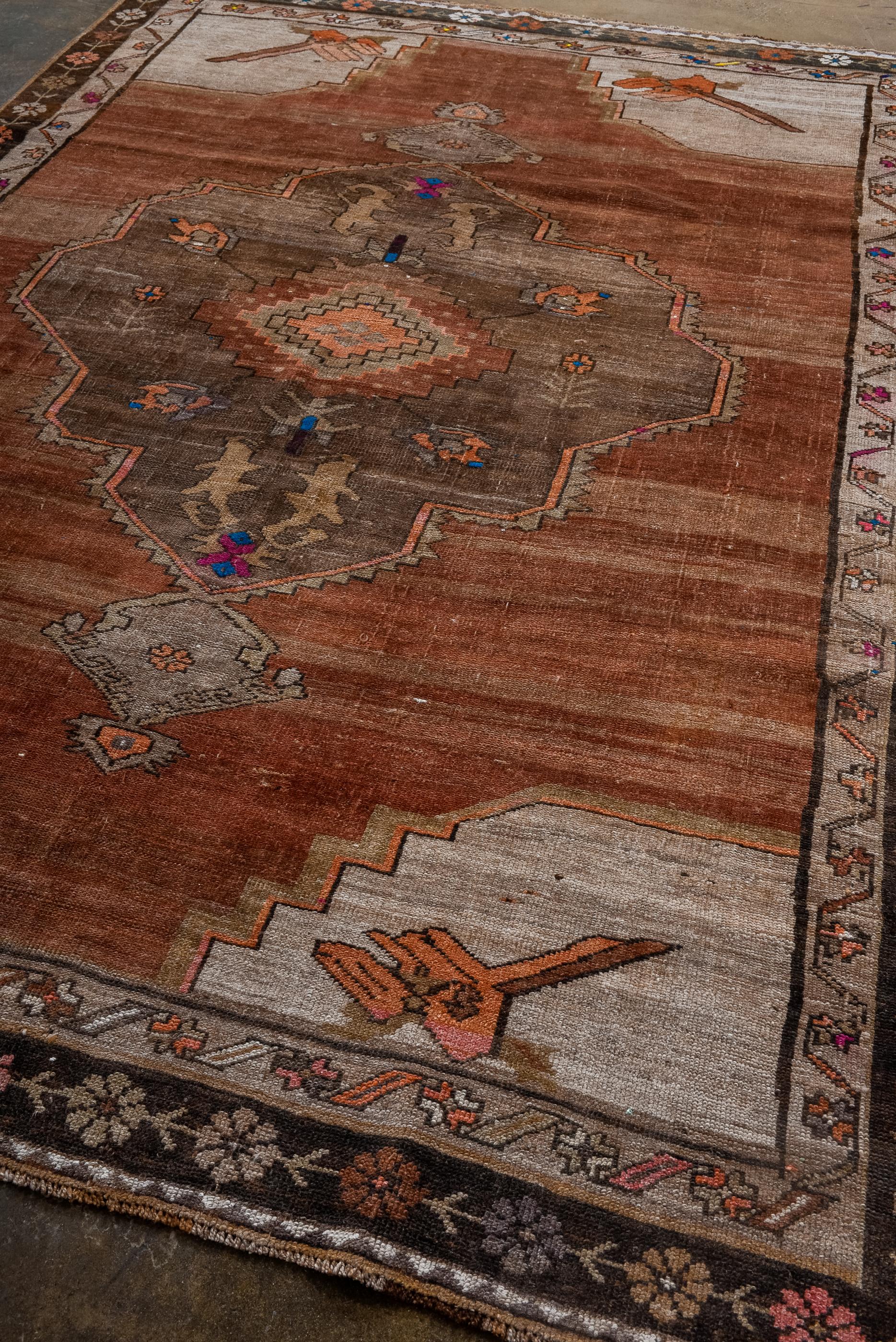 Turkish Vintage Kars Rug with Open Field and Floral Border  For Sale