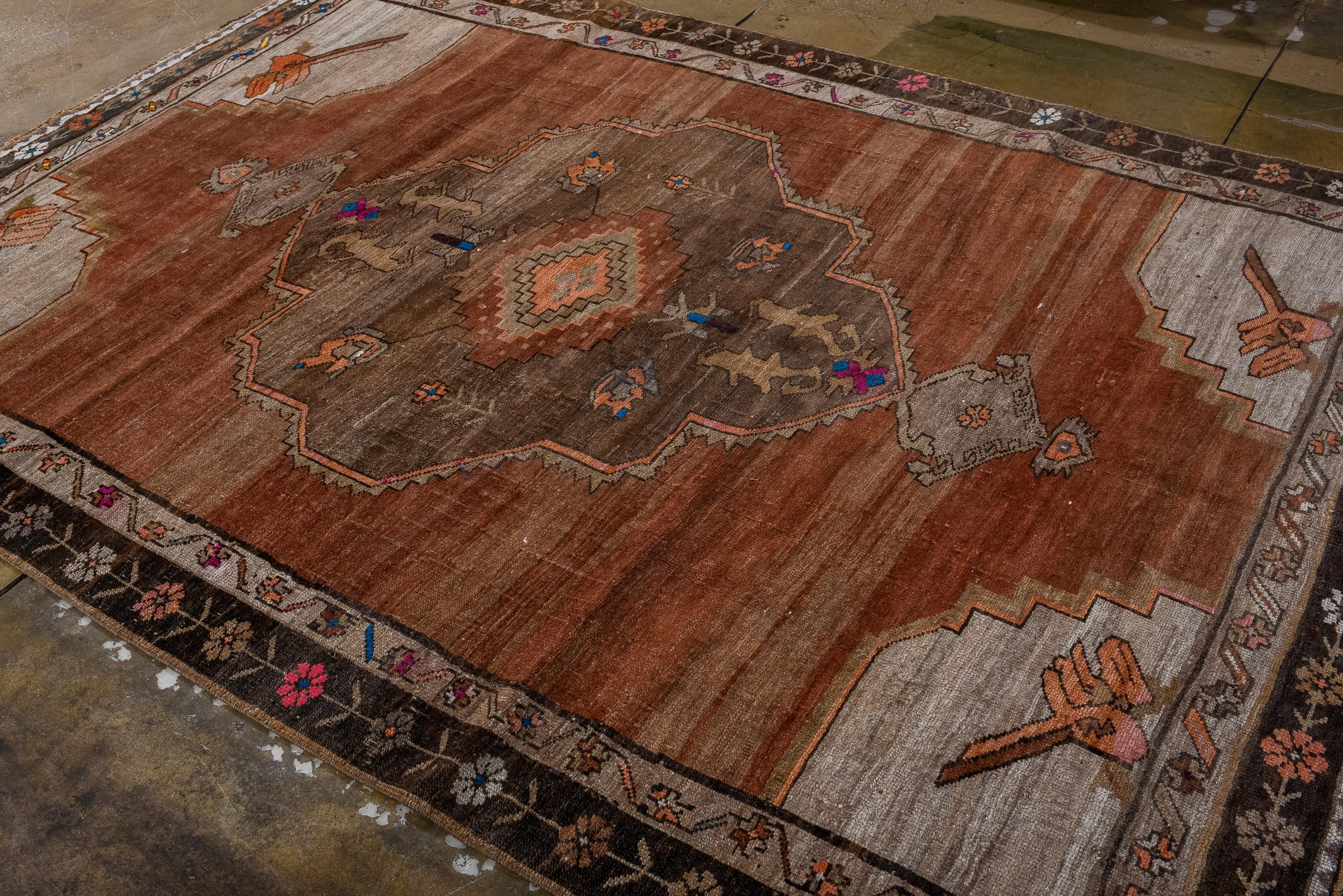 Vintage Kars Rug with Open Field and Floral Border  For Sale 1