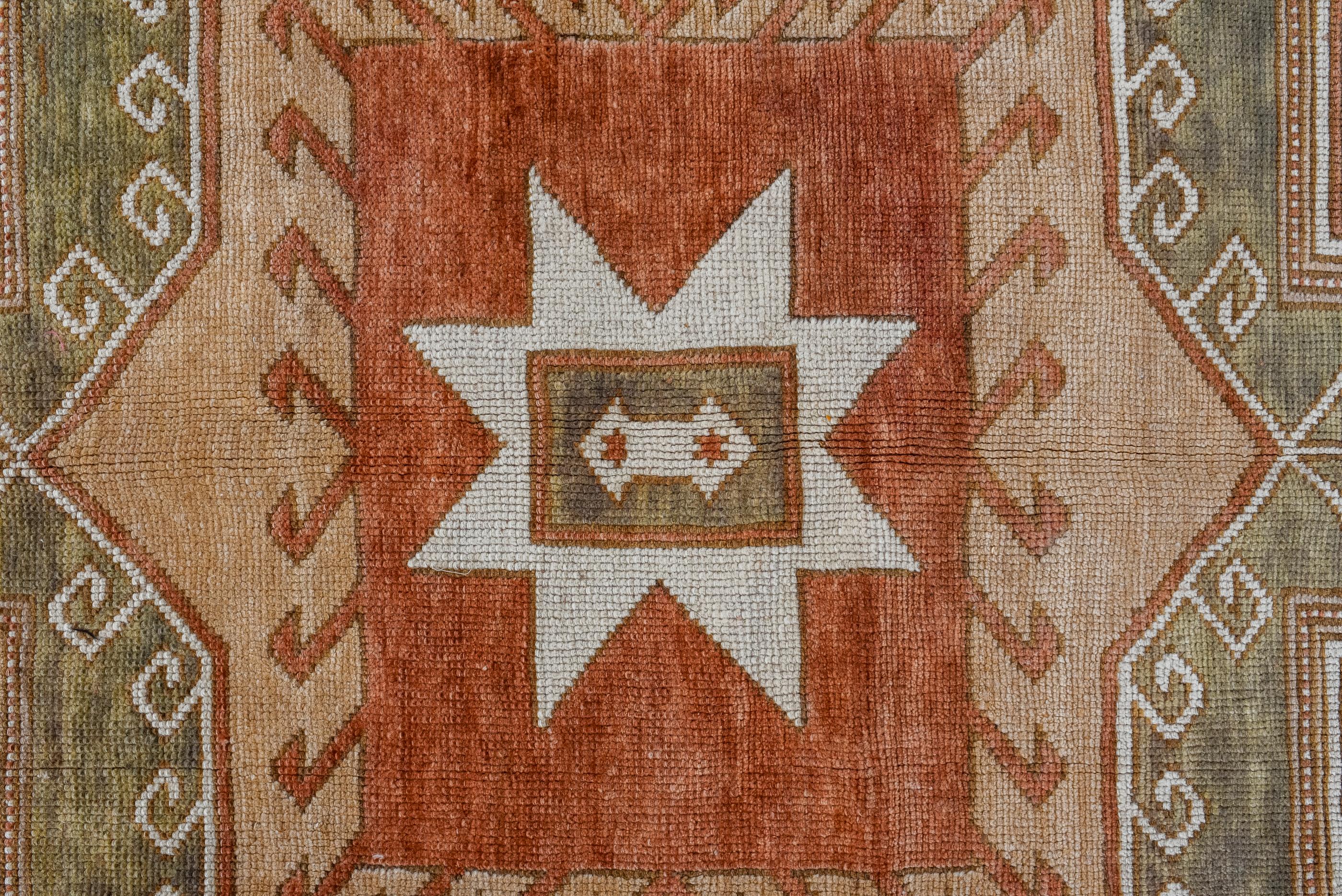 Hand-Knotted Vintage Kars Rug with Red Field and A Bold Medallion  For Sale