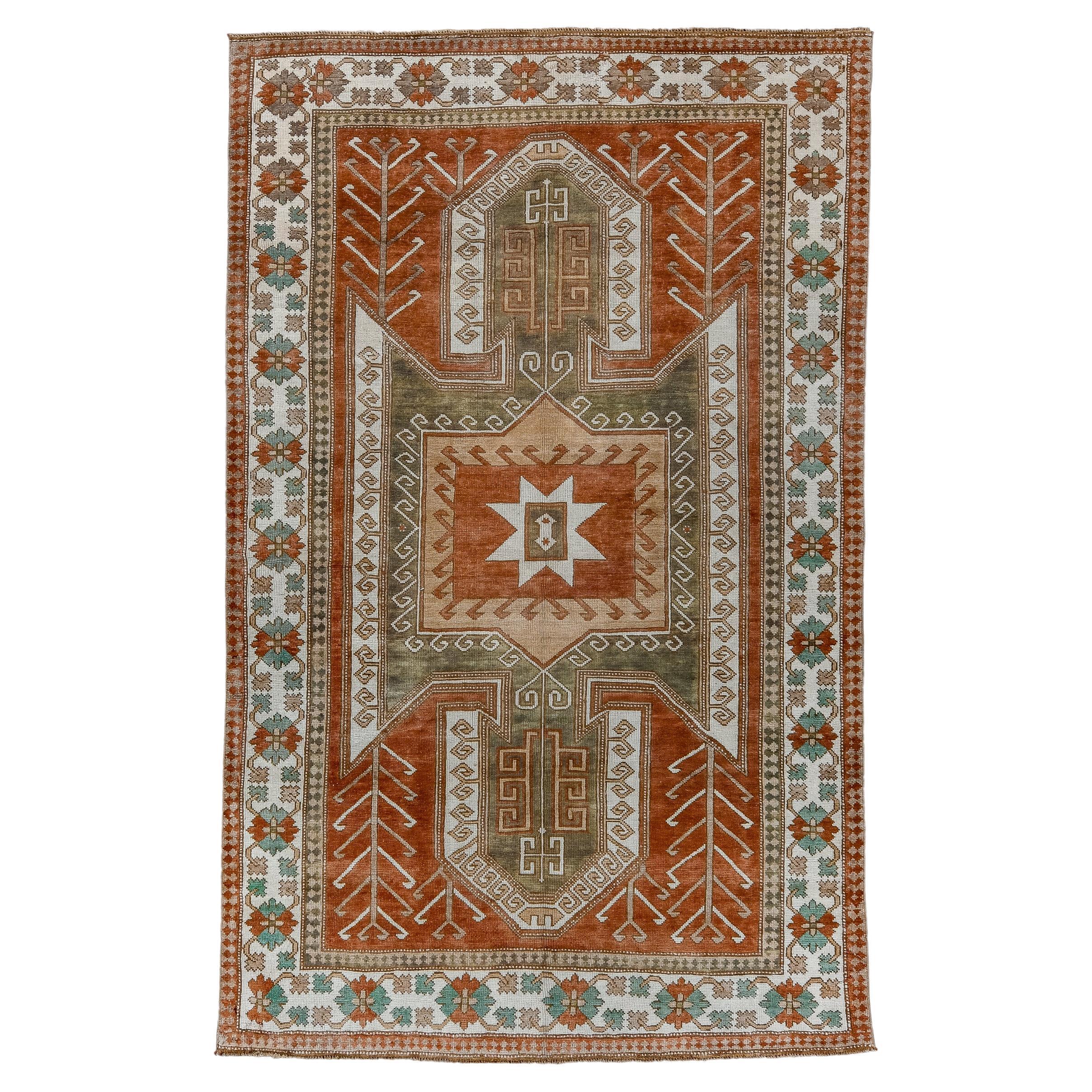 Vintage Kars Rug with Red Field and A Bold Medallion 