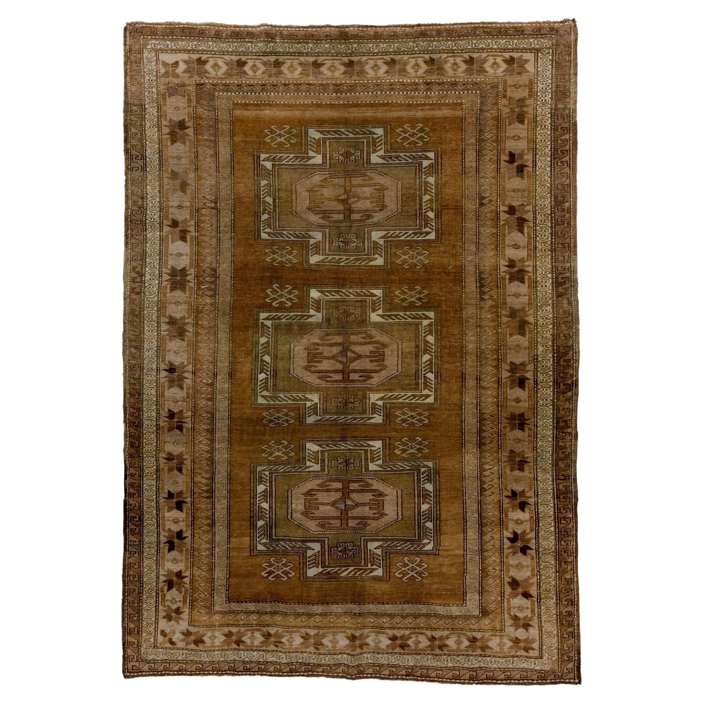 Vintage Kars Rug with Rich Red Field and Three Medallions For Sale