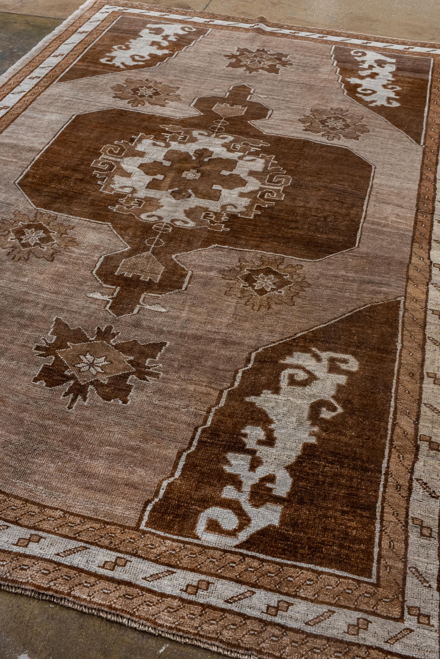 Turkish Vintage Kars Rug with Shades of Brown and Chocolate Brown Center Medallion For Sale