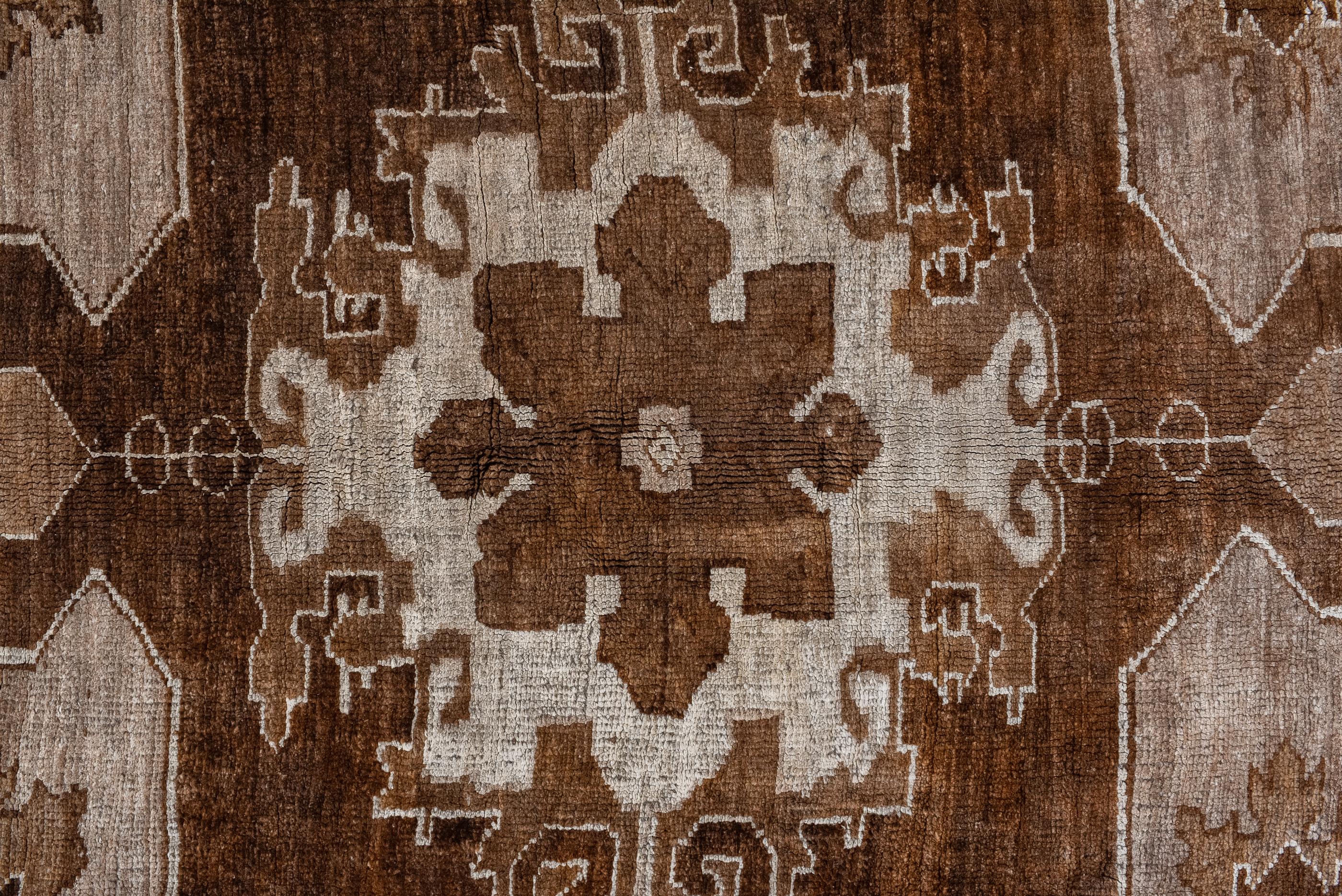 Hand-Knotted Vintage Kars Rug with Shades of Brown and Chocolate Brown Center Medallion For Sale