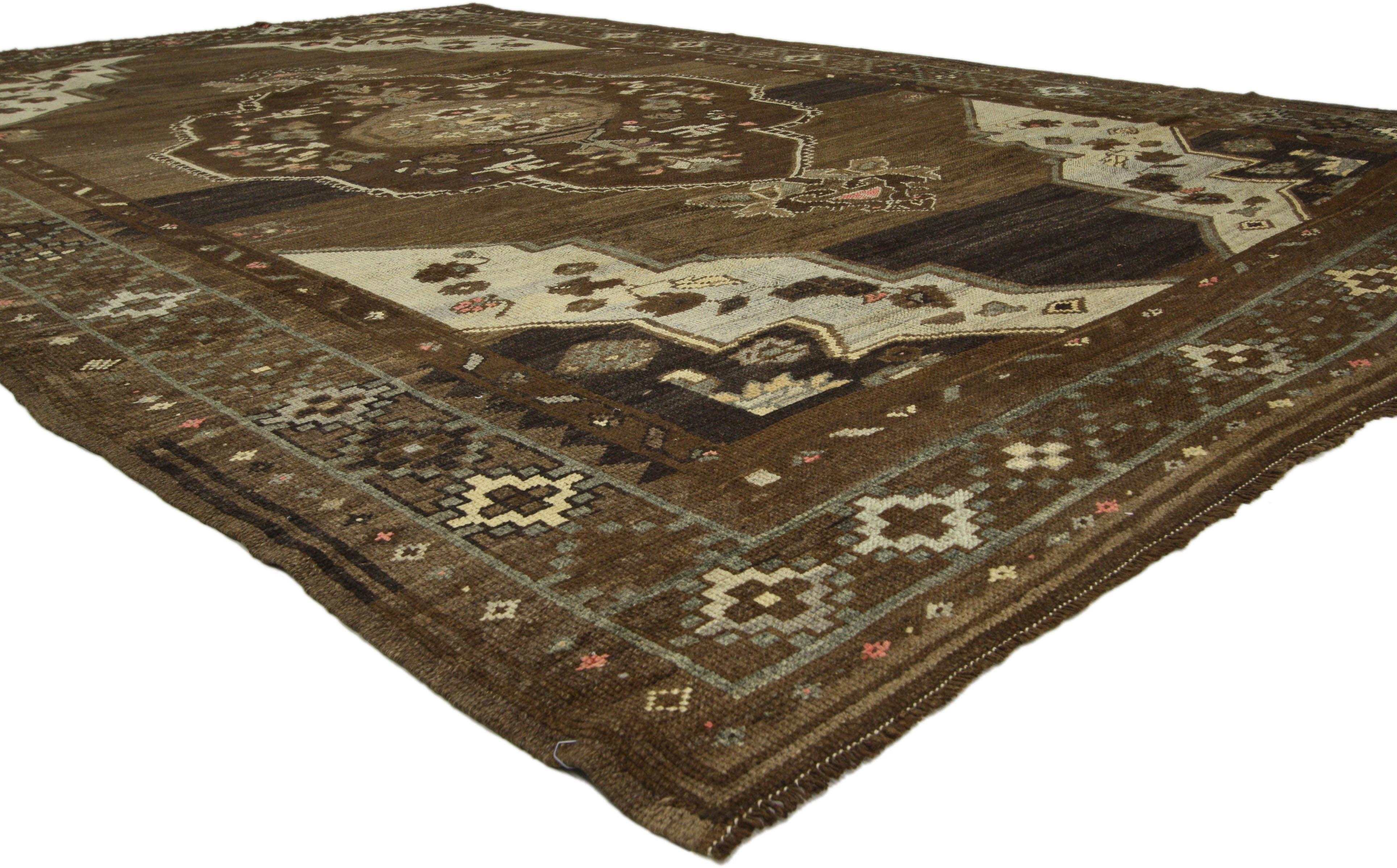 Hand-Knotted Vintage Turkish Kars Rugs with Mid-Century Modern Style For Sale