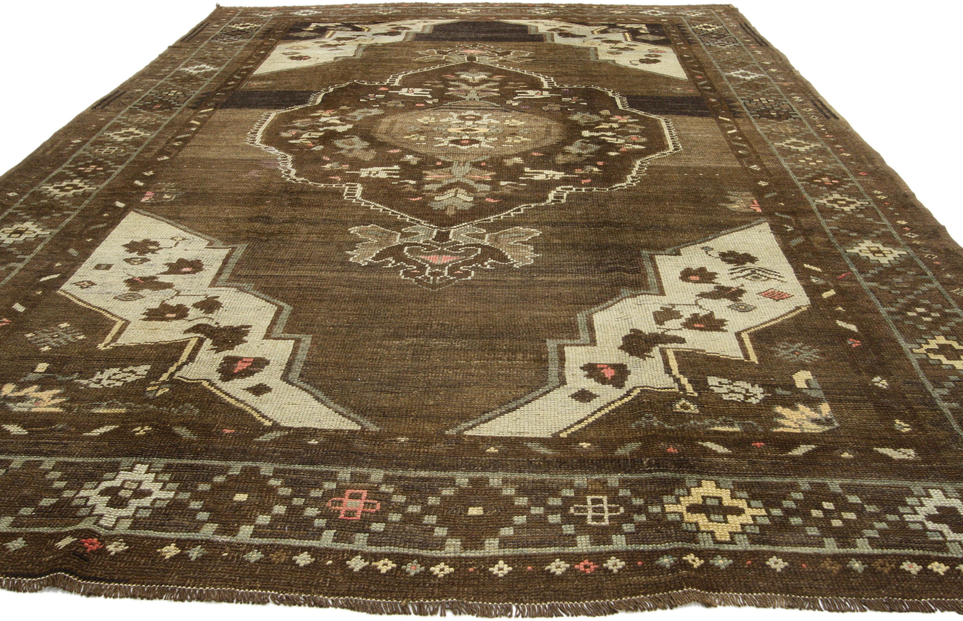 20th Century Vintage Turkish Kars Rugs with Mid-Century Modern Style For Sale