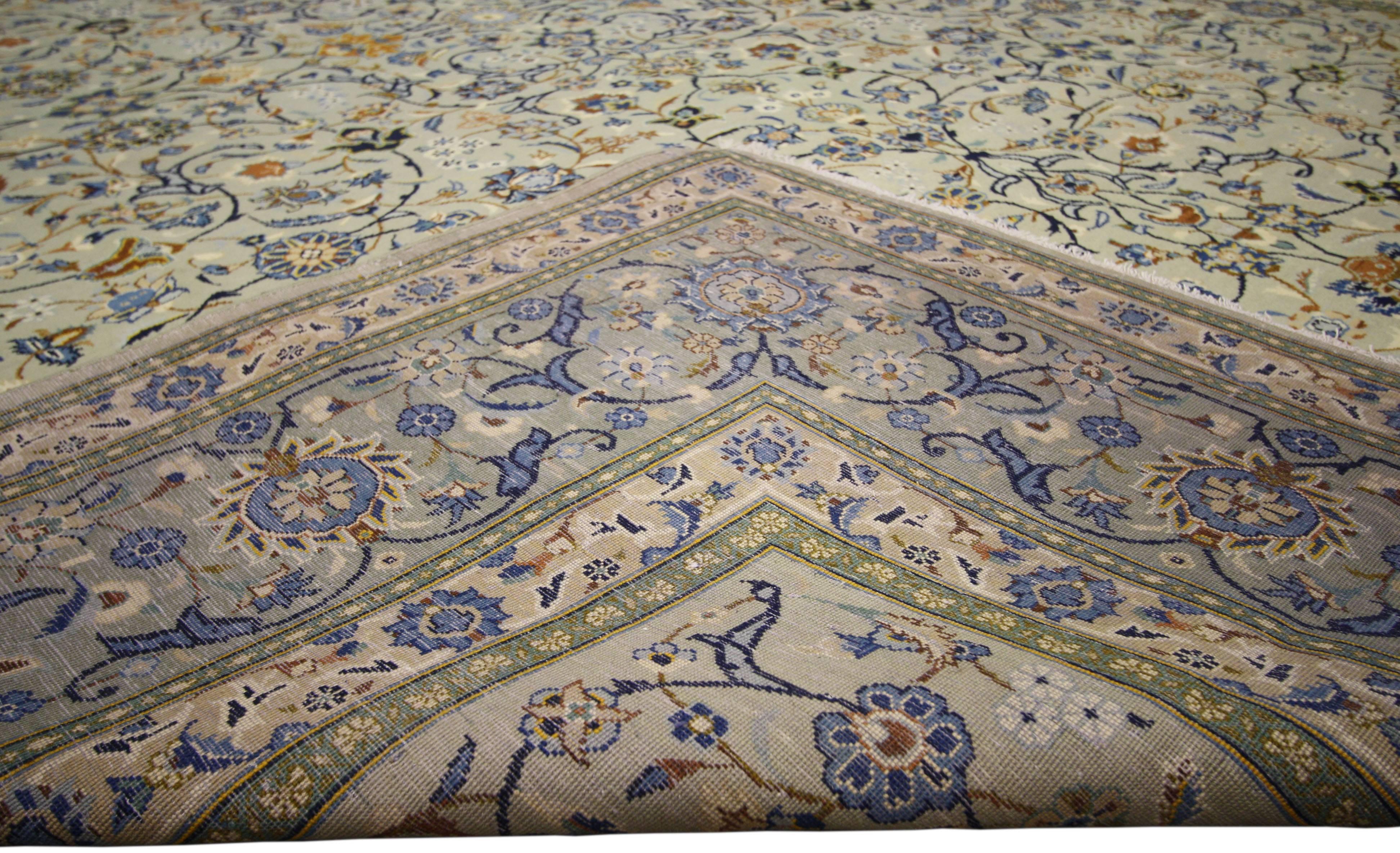 Hand-Knotted Vintage Kashan Light Blue Persian Rug with Traditional Style