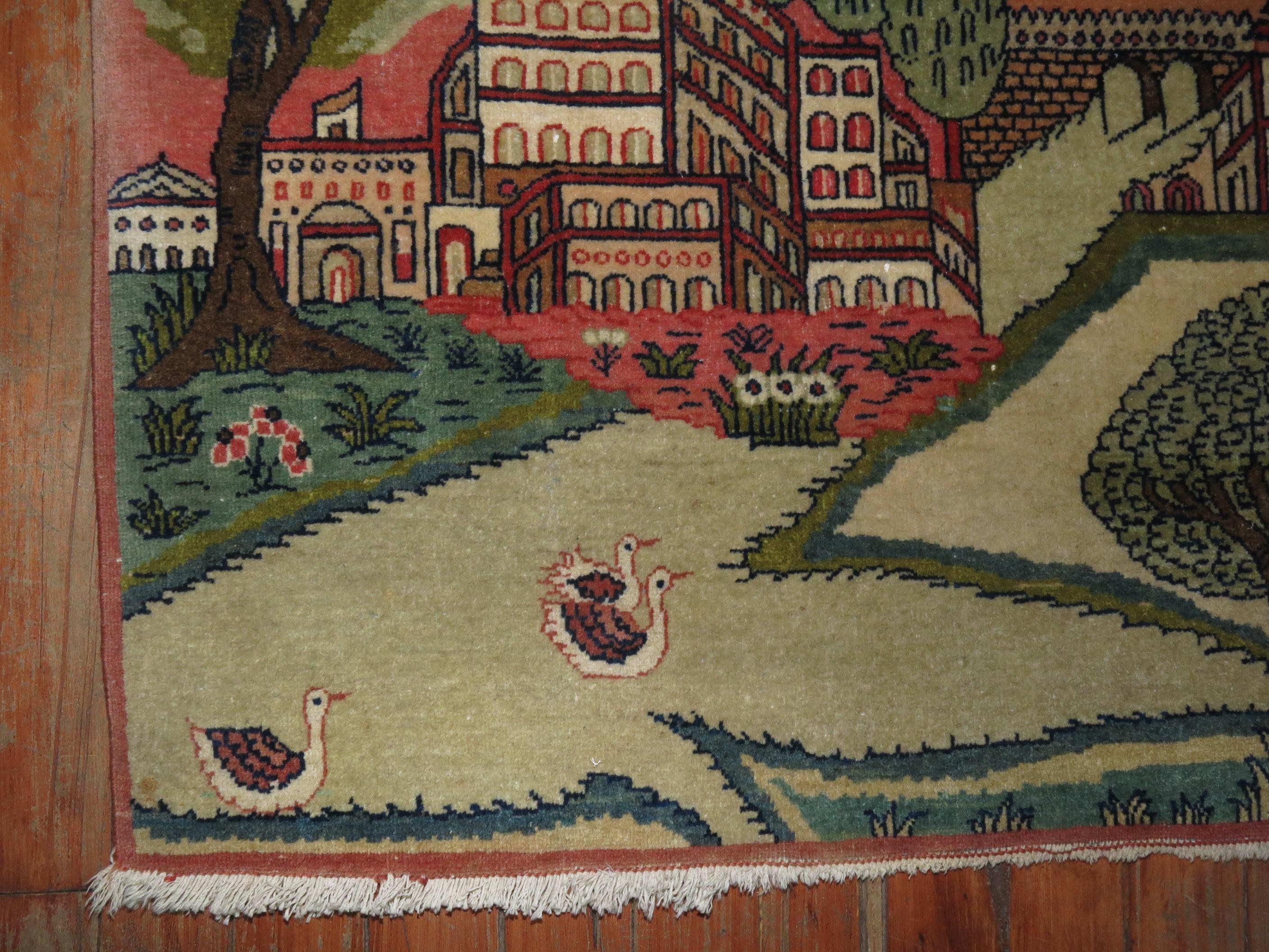 Perse Tapis vintage Kashan à motifs de paysages picturaux en vente