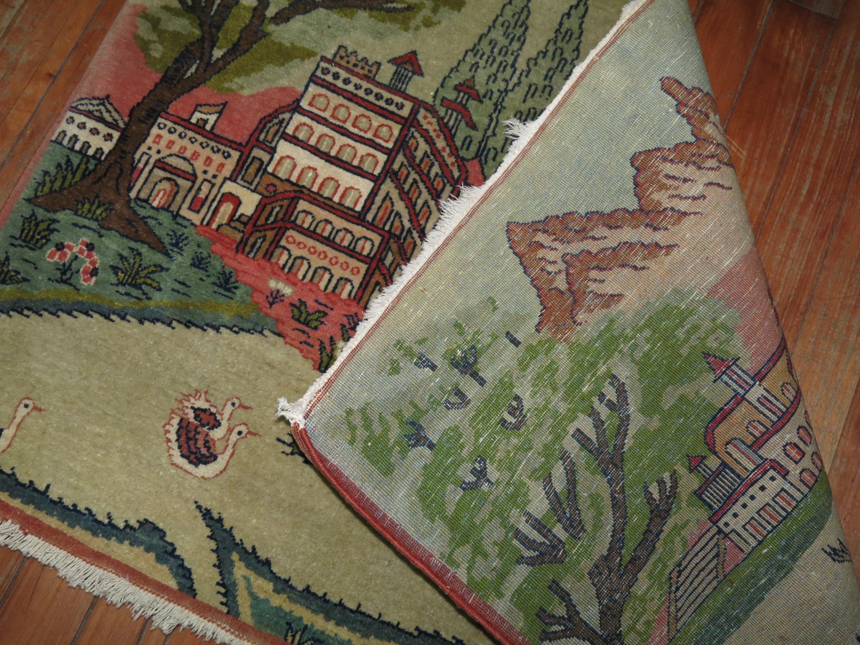 Tapis vintage Kashan à motifs de paysages picturaux Bon état - En vente à New York, NY