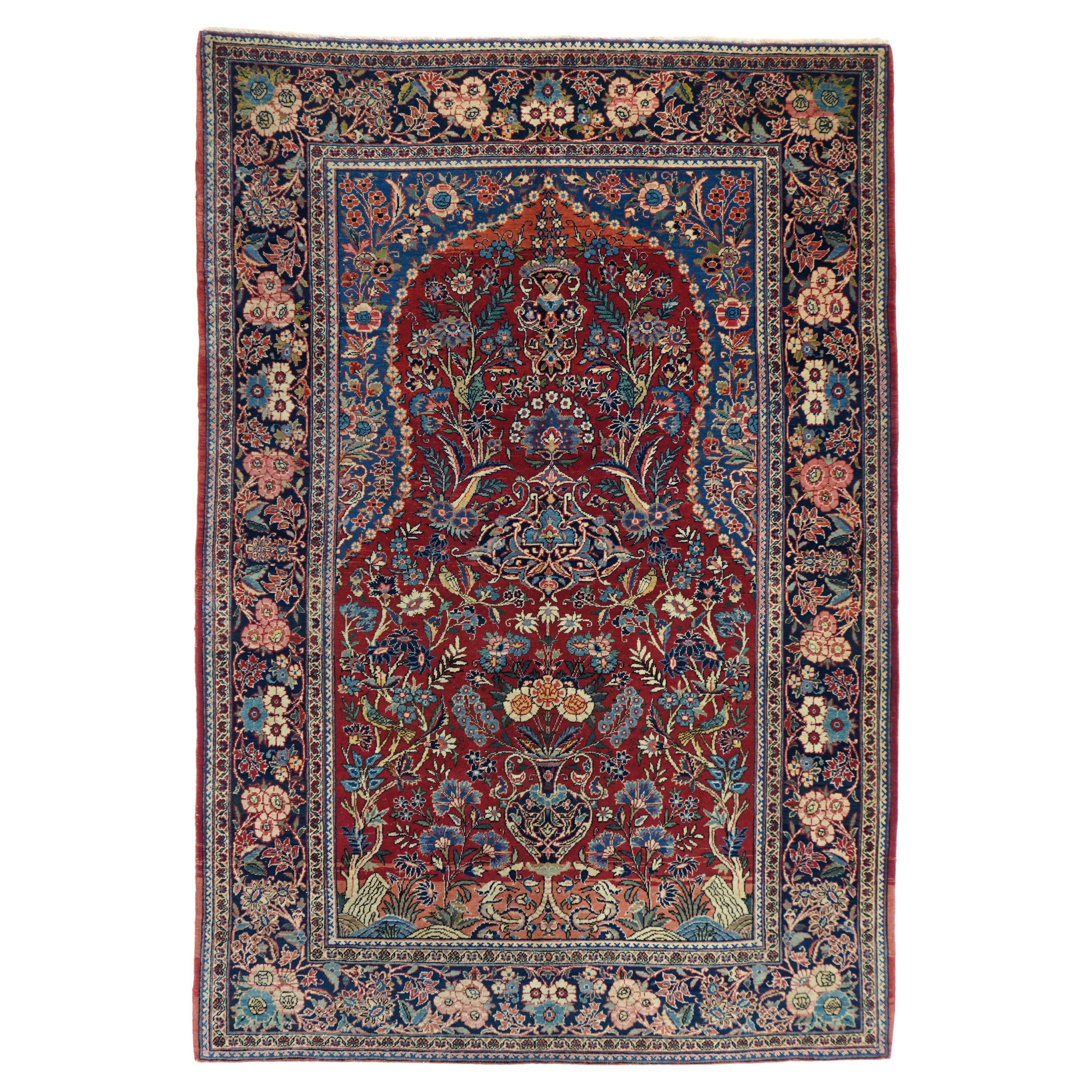 Persischer Kashan-Teppich im Vintage-Stil, 4'4'' x 6'6'' im Angebot