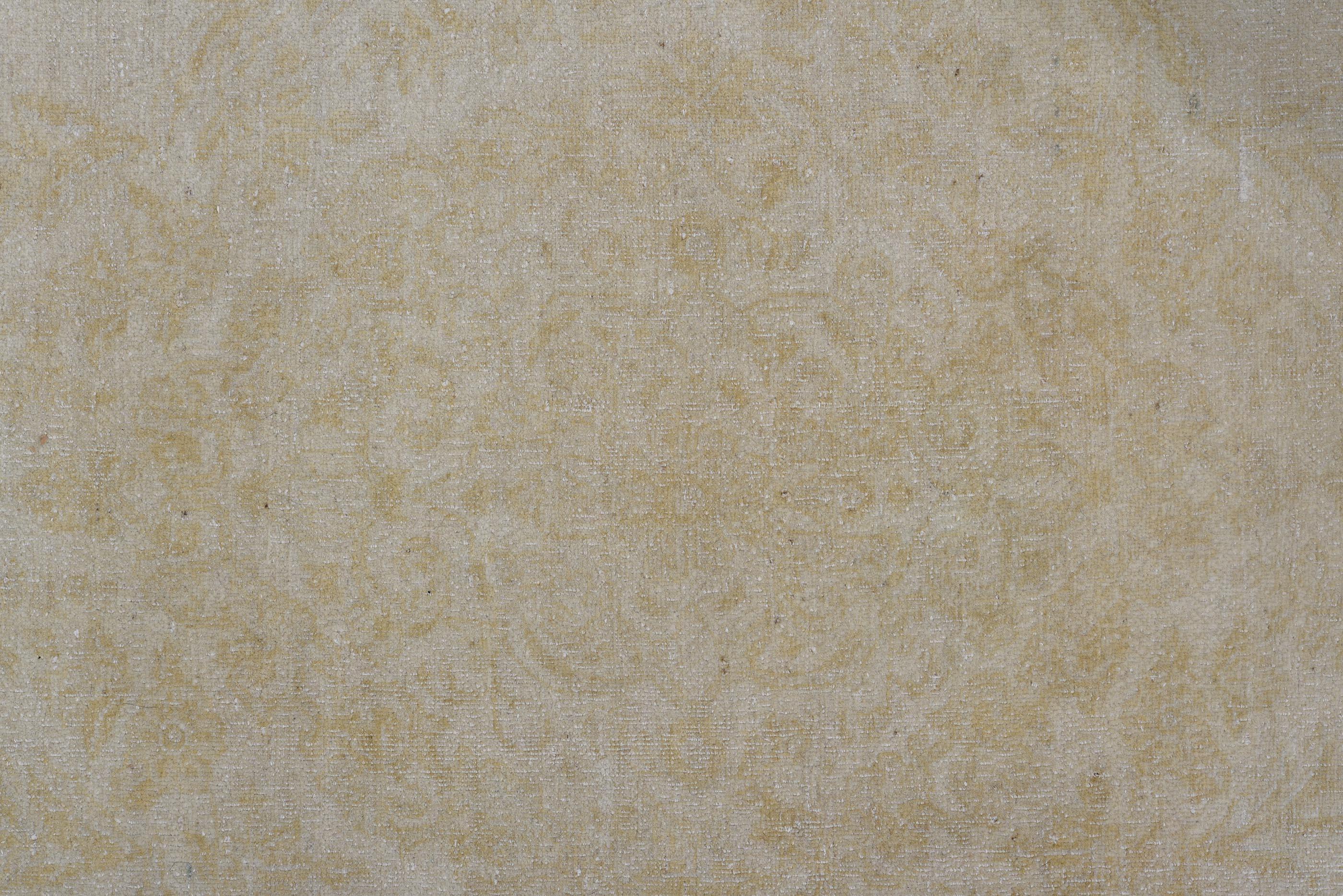 Laine Tapis Vintage Kashan Médaillon Ivoire délavé en vente