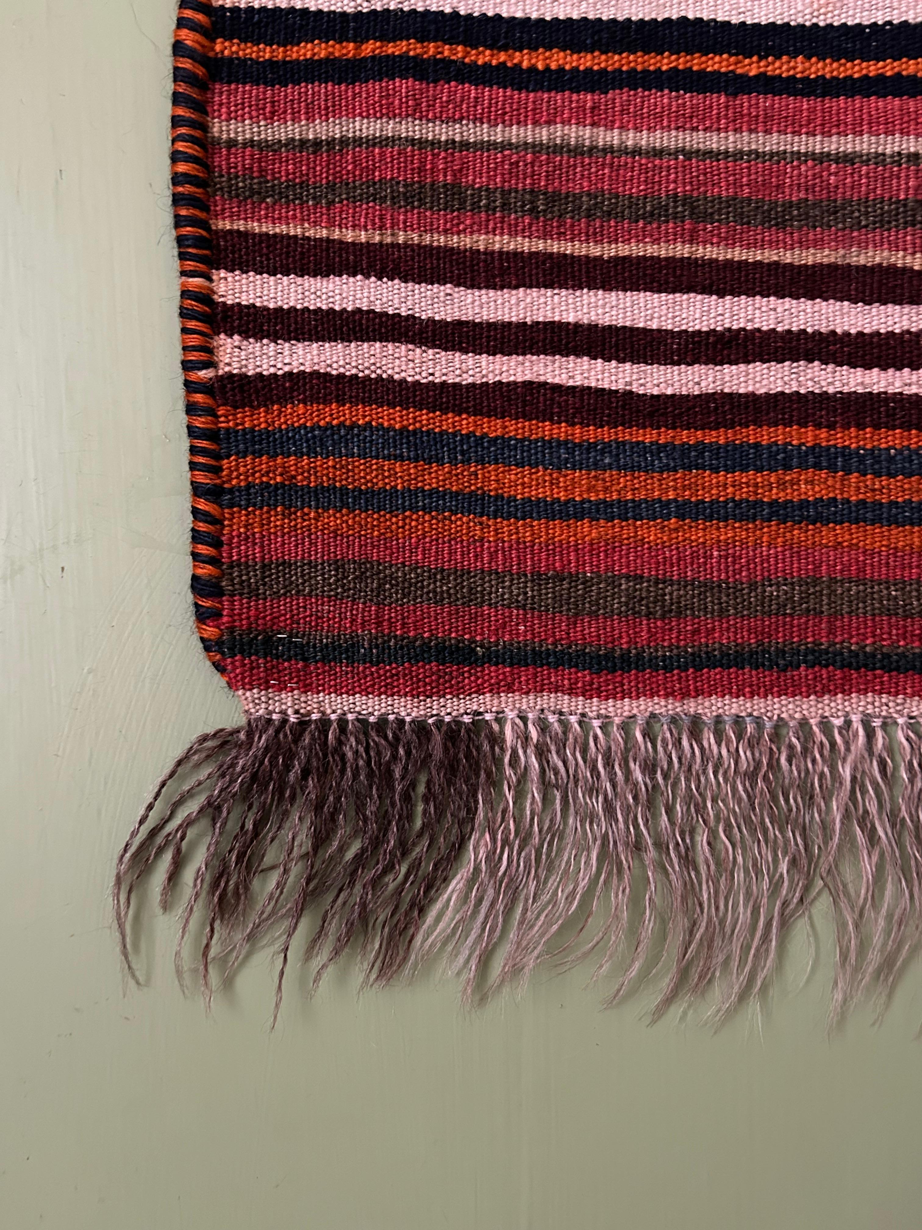Hand-Crafted Vintage Kashgai Rug with Stripes in Red and Earthtones, West Asia, 20th Century