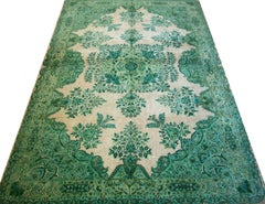 Vintage Kashmir Rug with Handwoven Silk Pile, Mid 20th Century