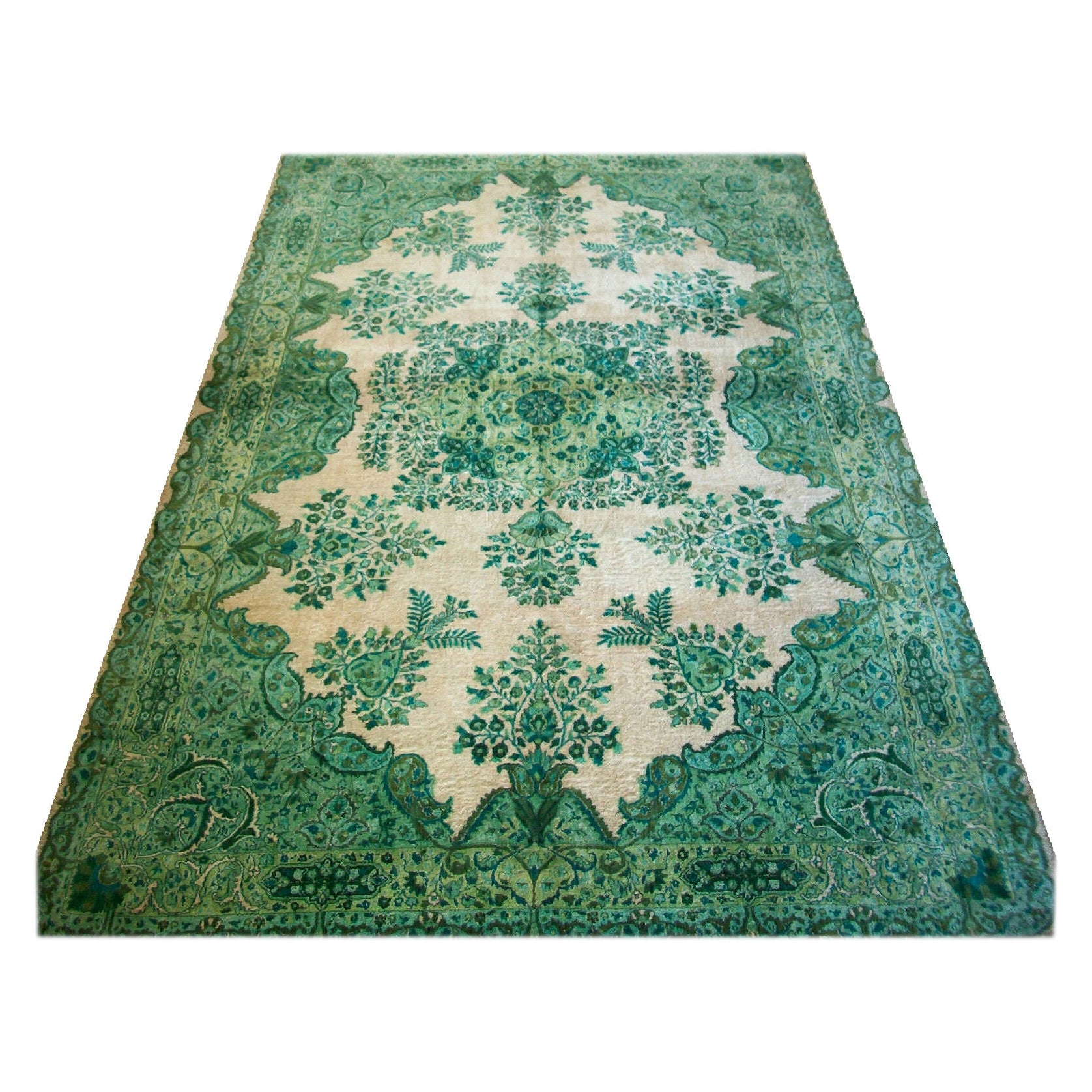Tappeto vintage del Kashmir con vello di seta intrecciato a mano, metà del XX secolo