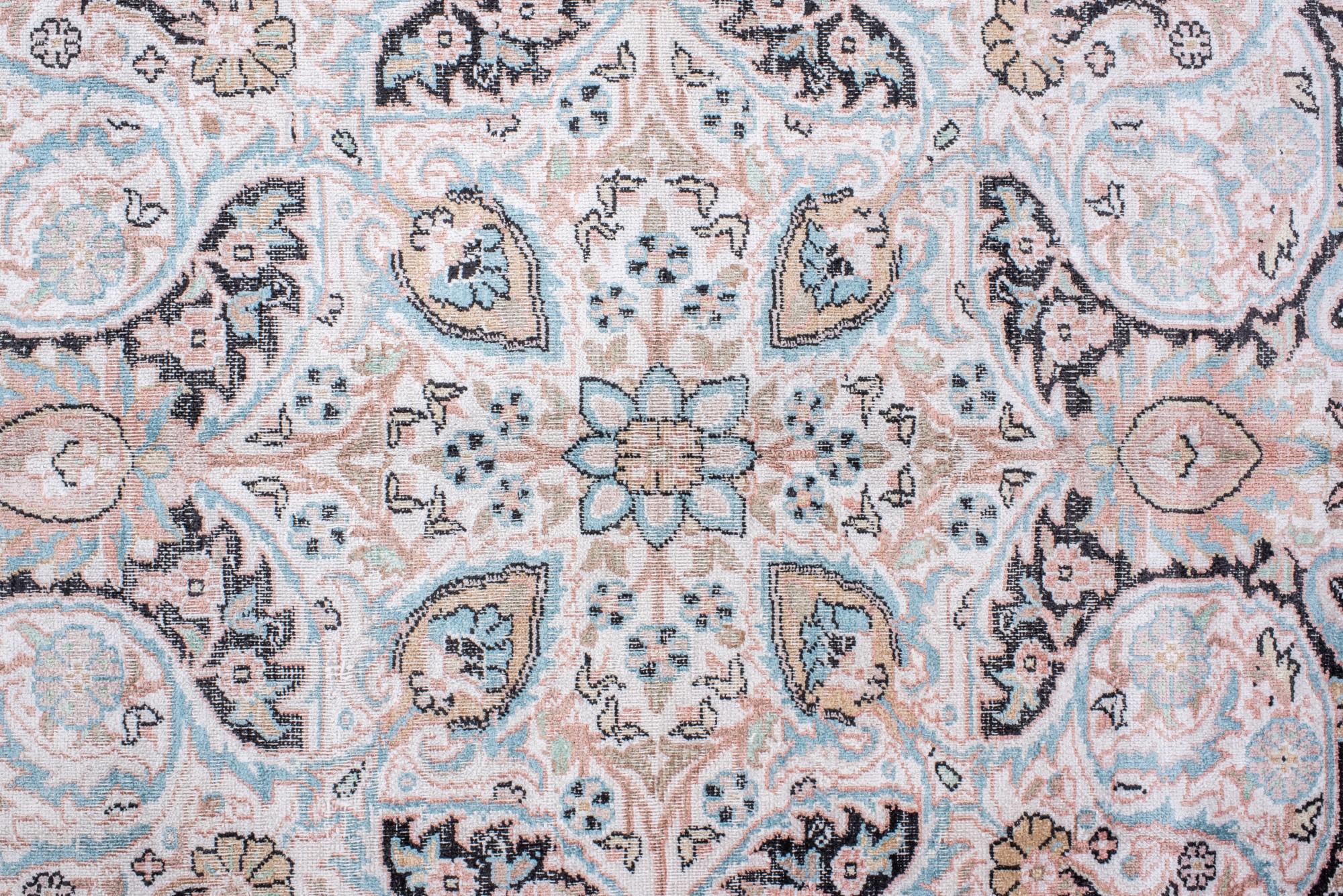 Hand-Knotted Vintage Kashmir Silk Carpet with a Round Medallion For Sale