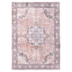 Vintage Kashmir Silk Carpet with a Round Medallion
